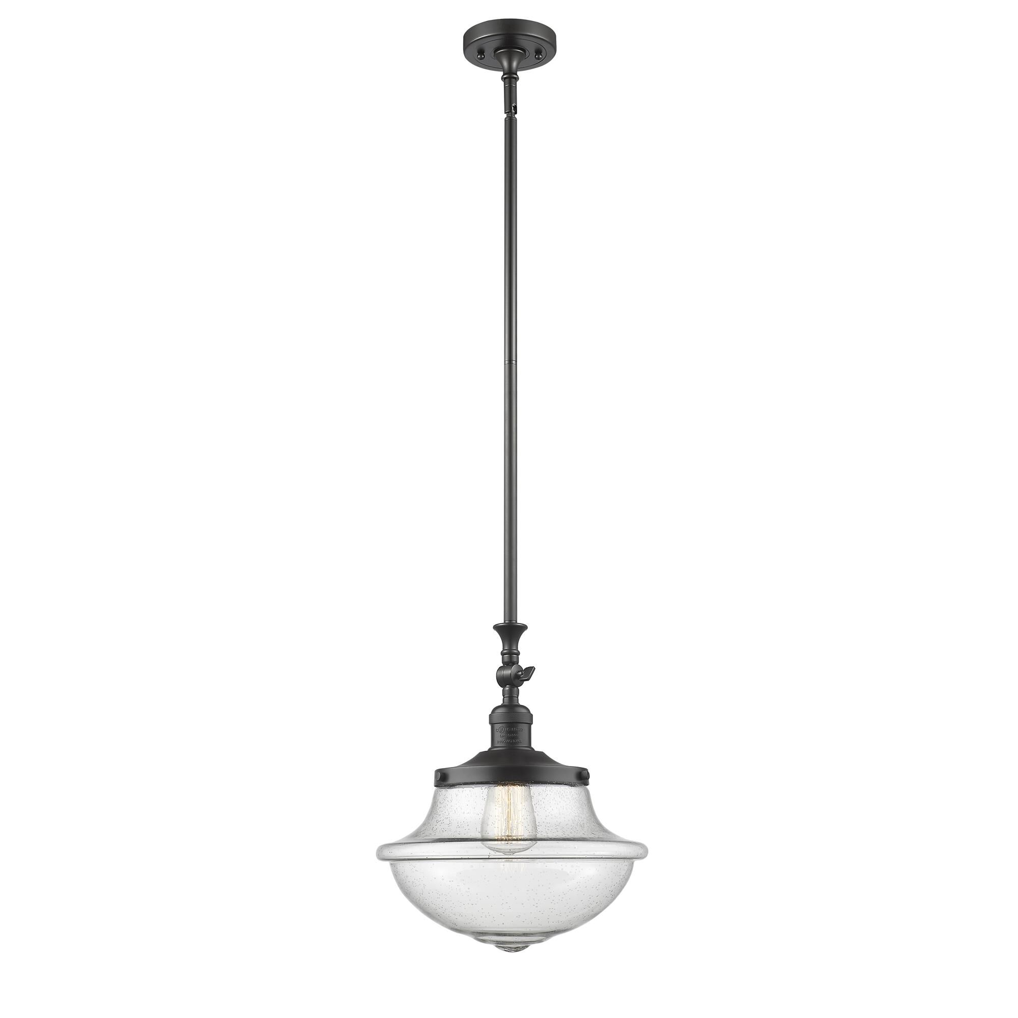 Shown in Oil Rubbed Bronze finish and Seedy glass