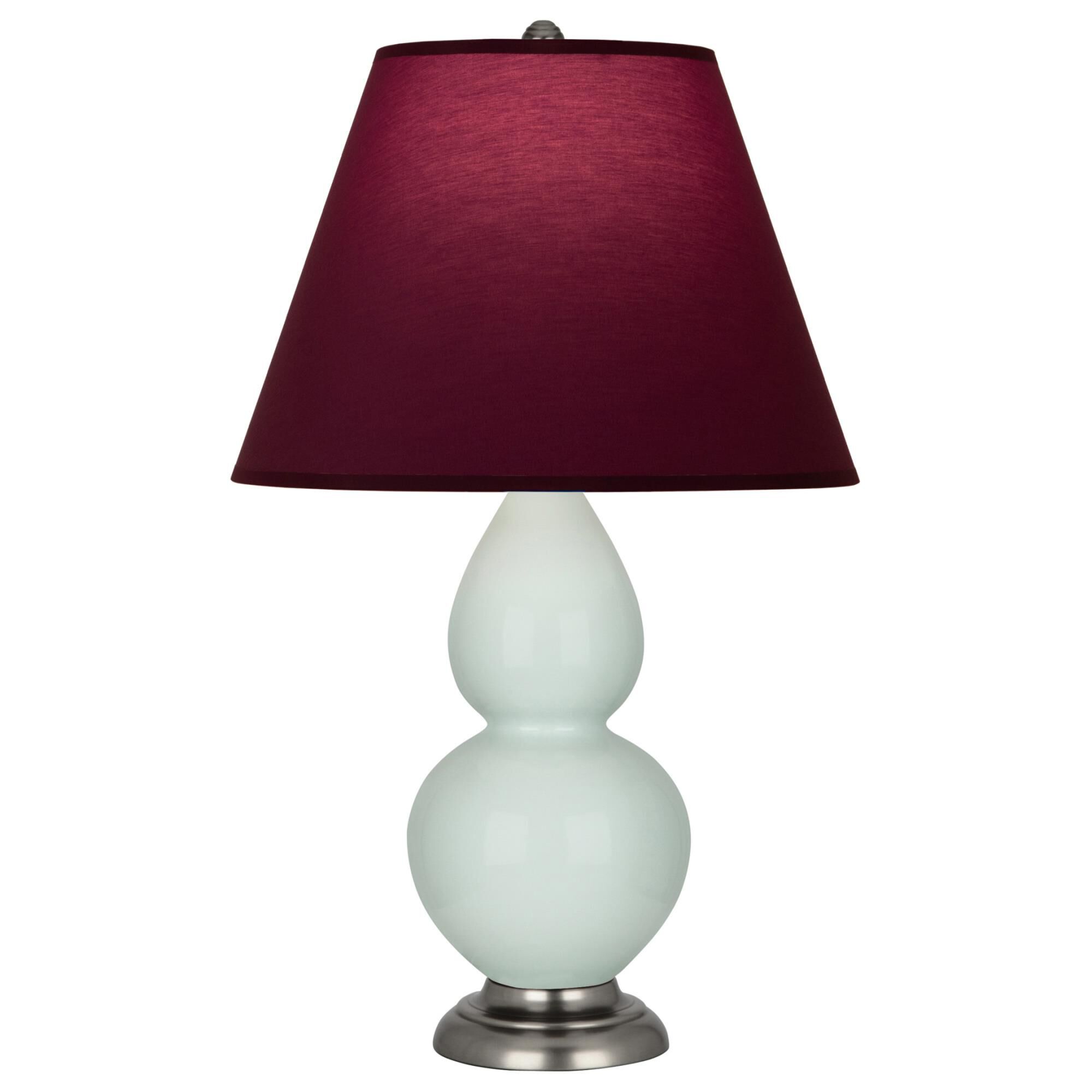 Shown in Celadon finish and Plum and Lavender shade and Antique Silver accent