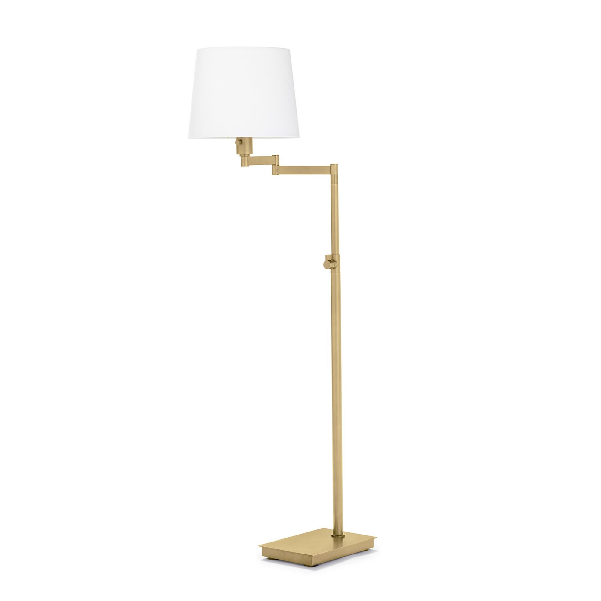 Shown in Natural Brass finish and Linen shade