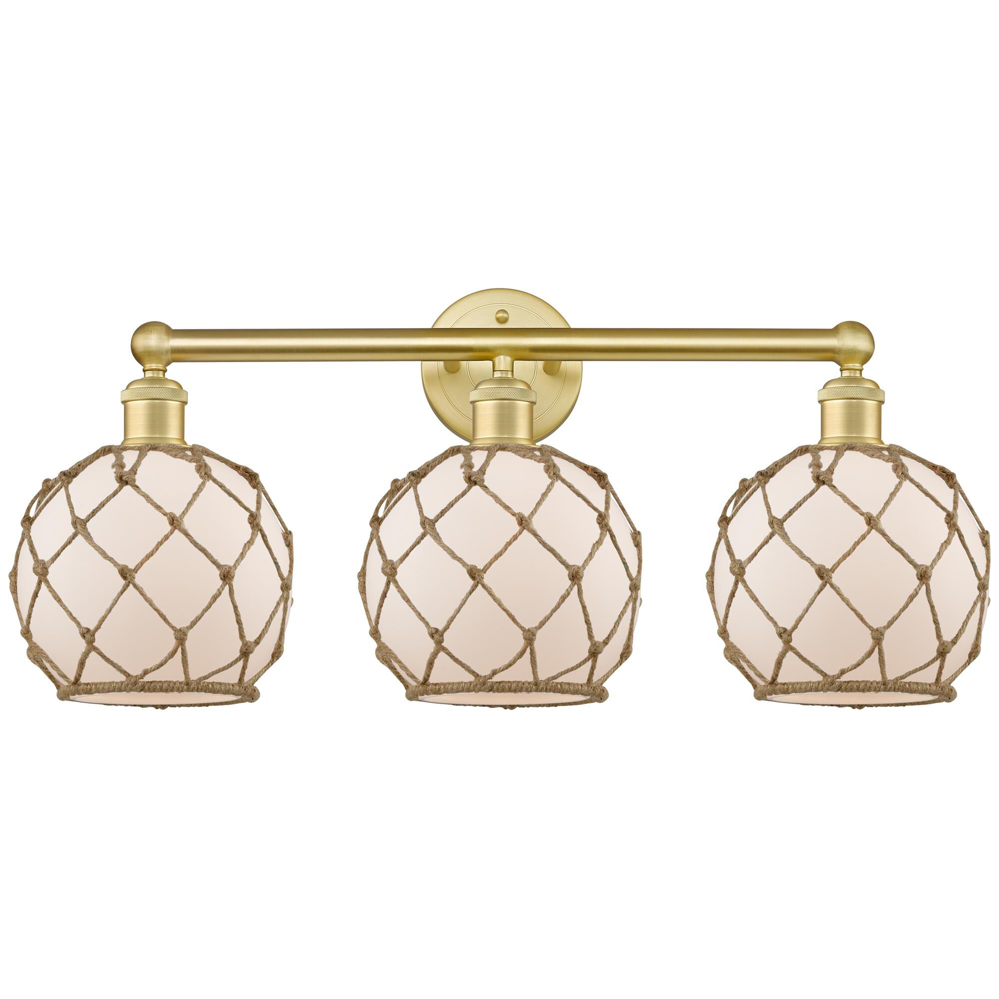 Shown in Satin Gold finish and White with Brown Rope glass