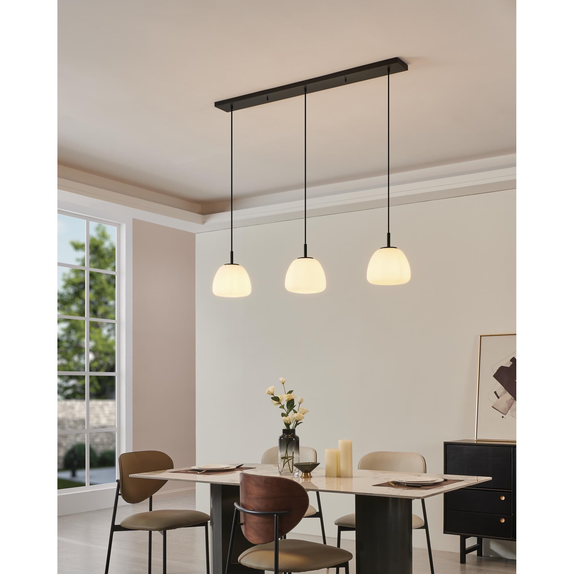 Shown in Black finish and White glass