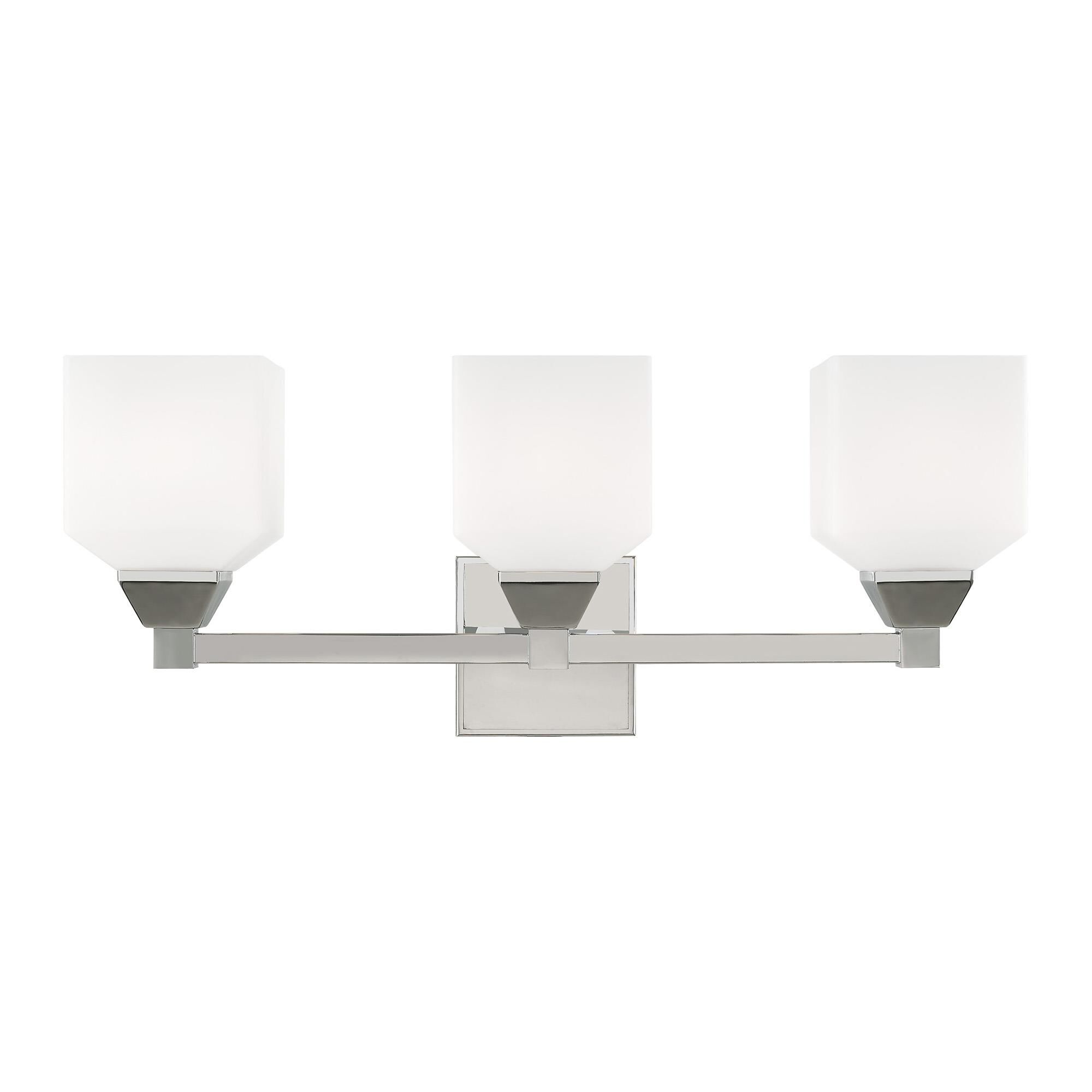 Shown in Polished Chrome finish and Hand Blown Satin Opal White glass
