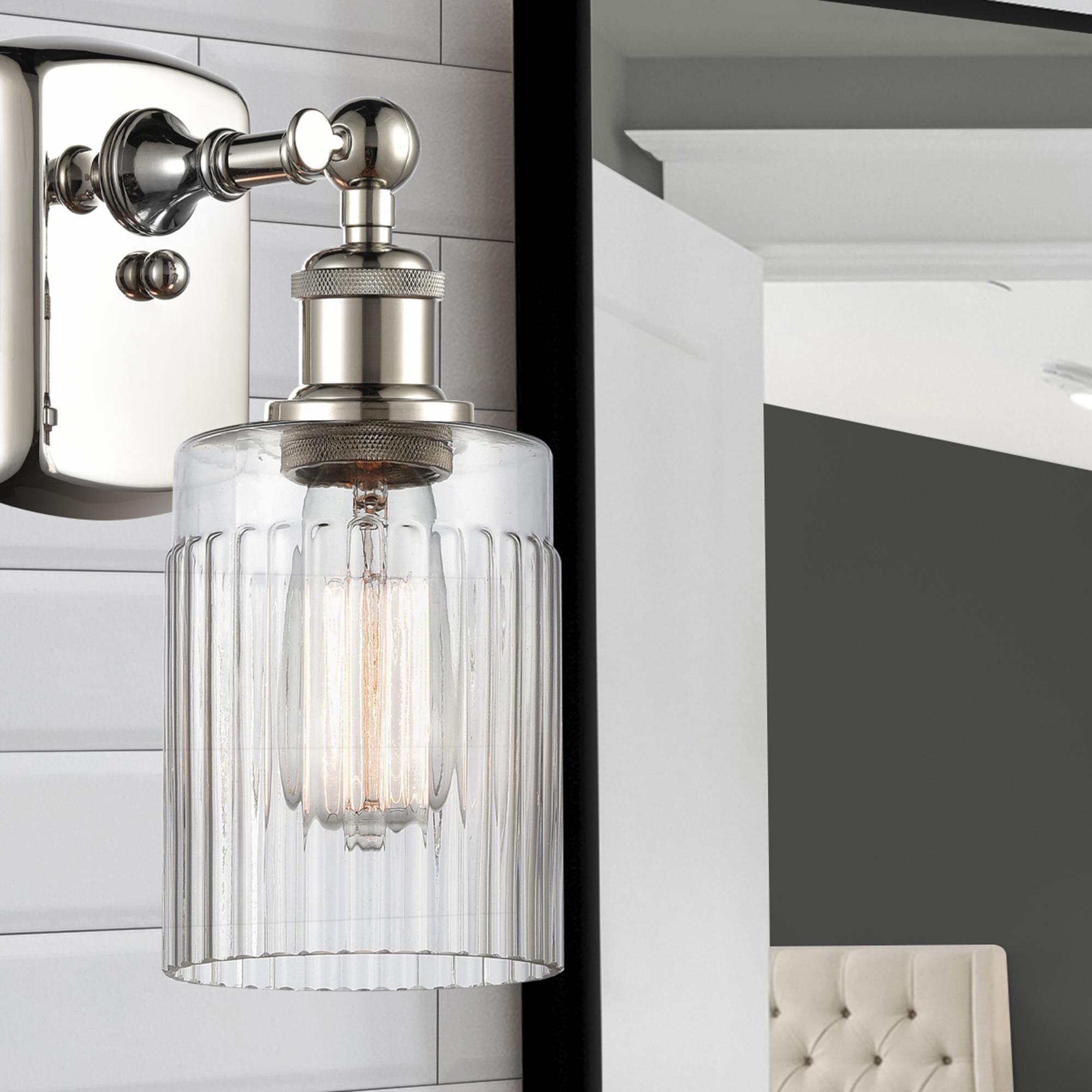 Shown in Polished Nickel finish and Drum glass and Glass shade