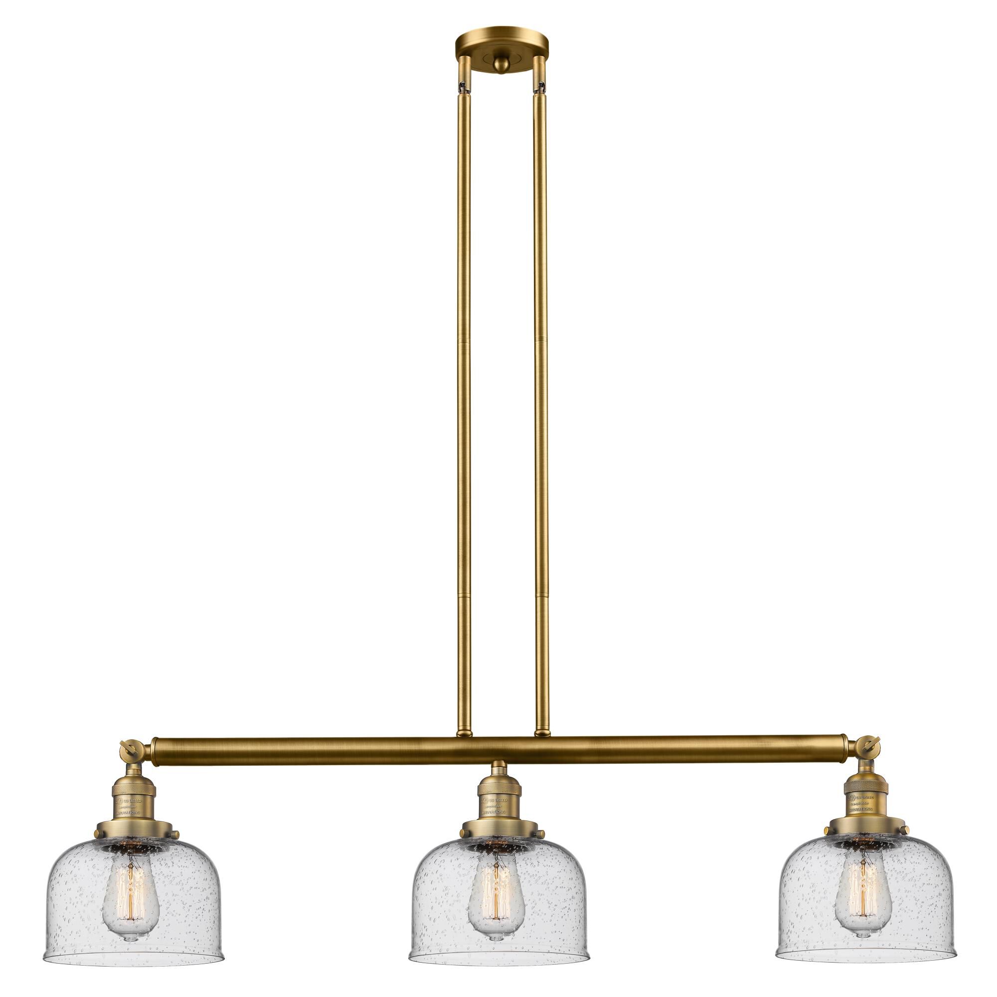 Shown in Brushed Brass finish and Seedy glass