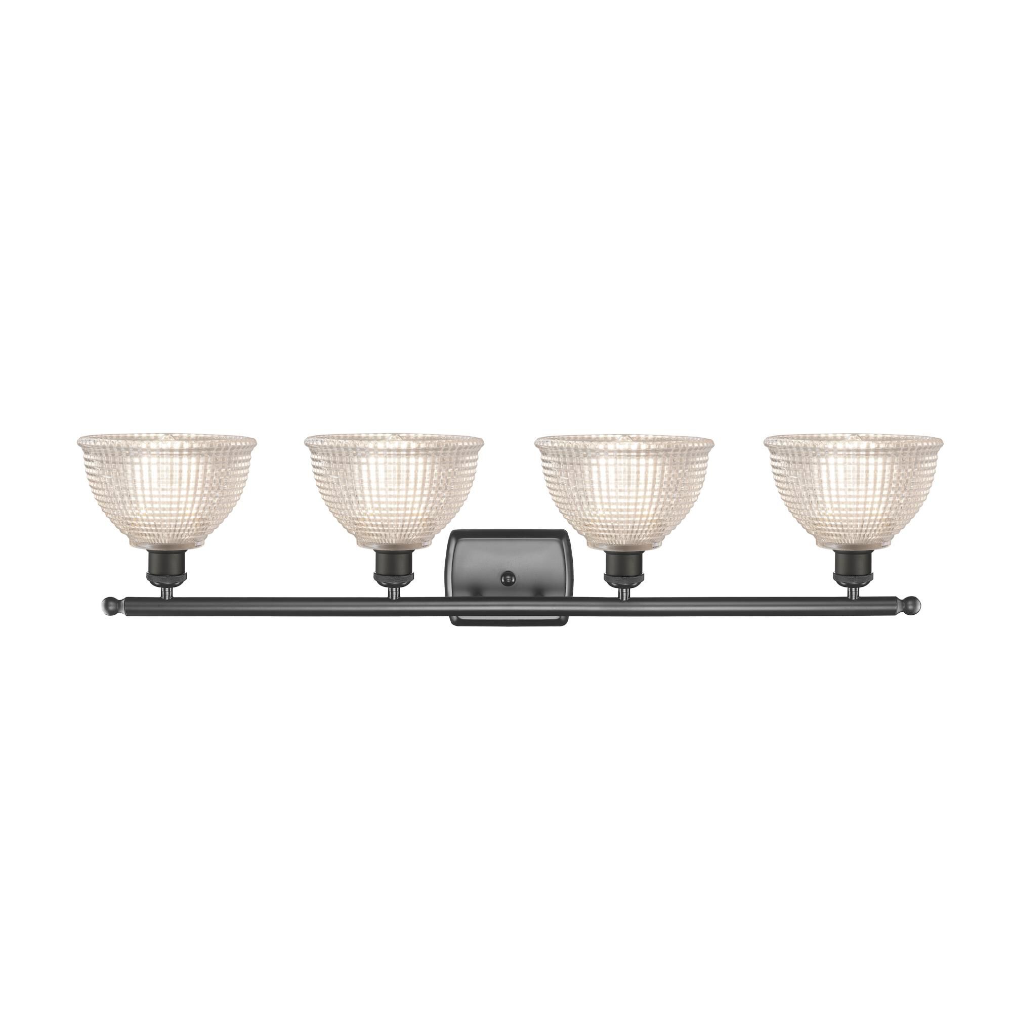 Shown in Oil Rubbed Bronze finish and Clear Arietta glass and Polished Chrome accent