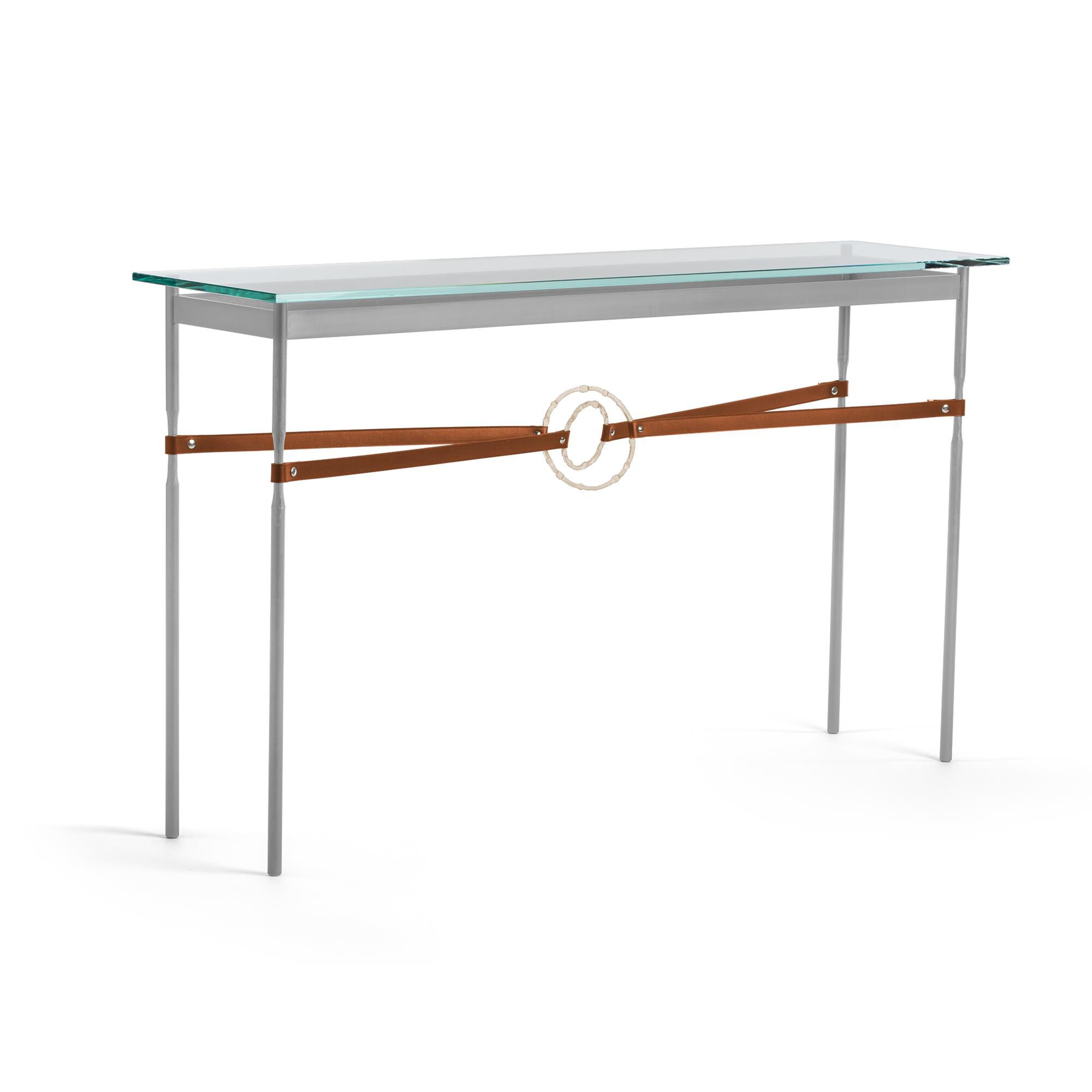 Shown in Vintage Platinum finish and Soft Gold with Leather Chestnut  accent