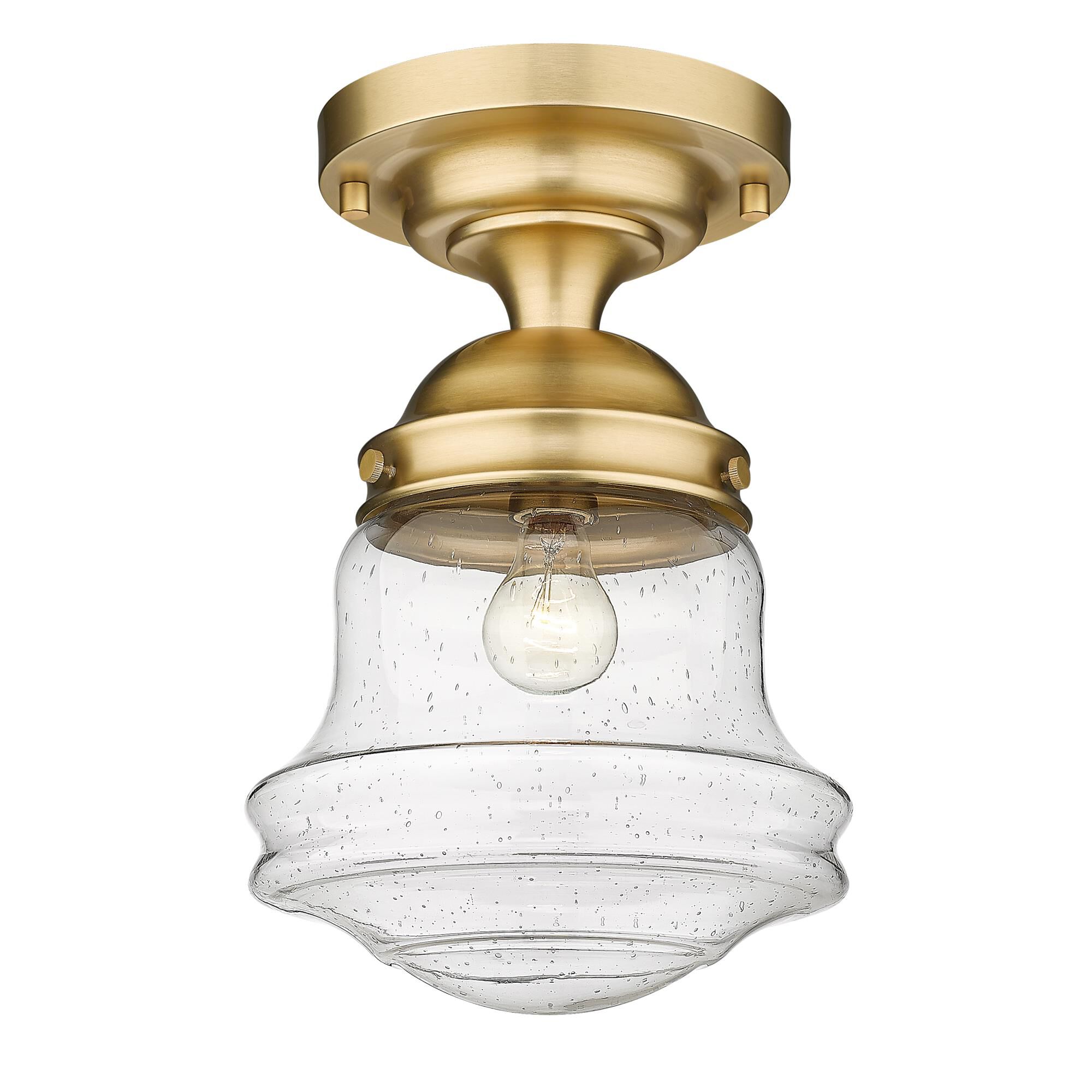 Shown in Heritage Brass finish and Clear Seedy glass
