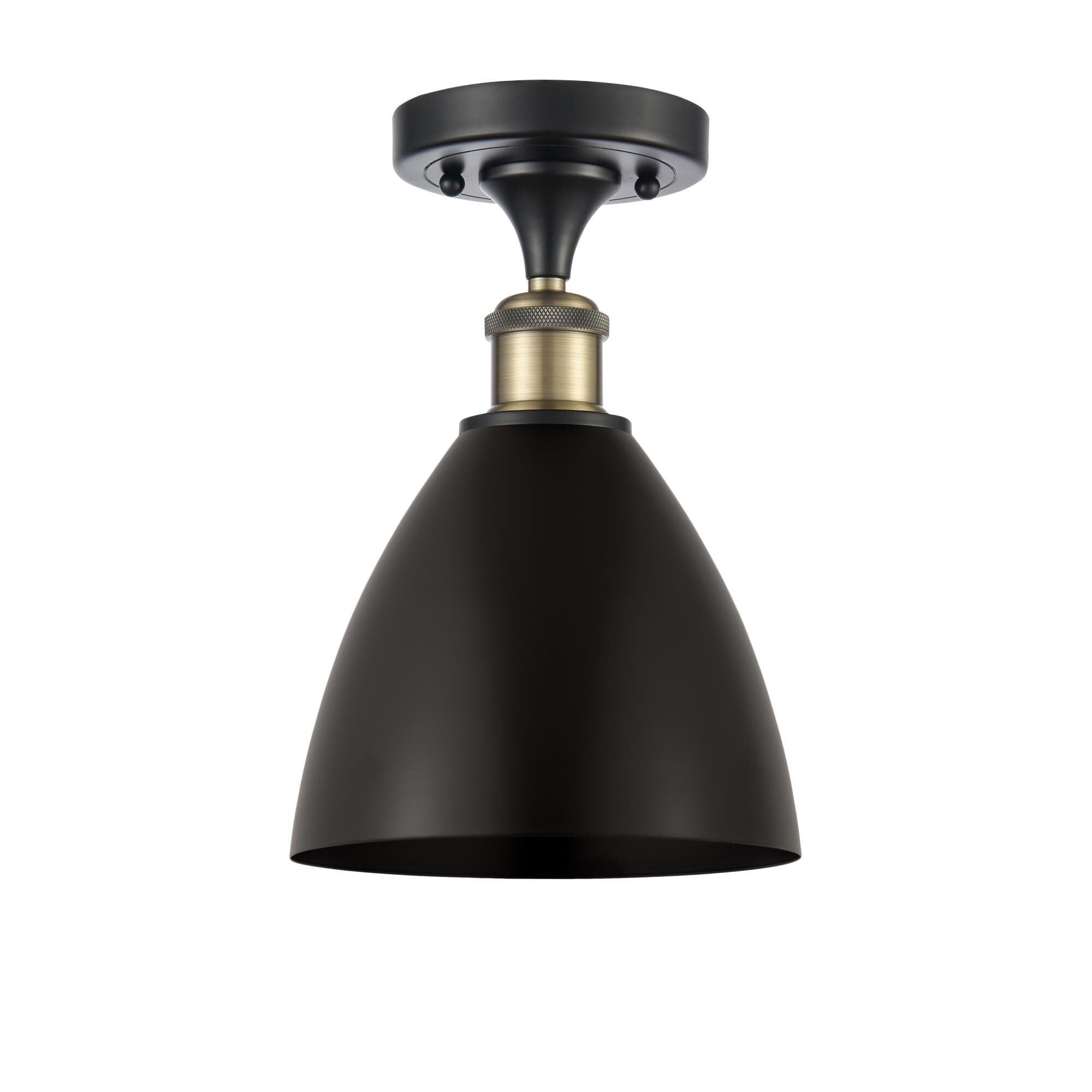 Shown in Black Antique Brass finish and Matte Black Ballston Dome shade