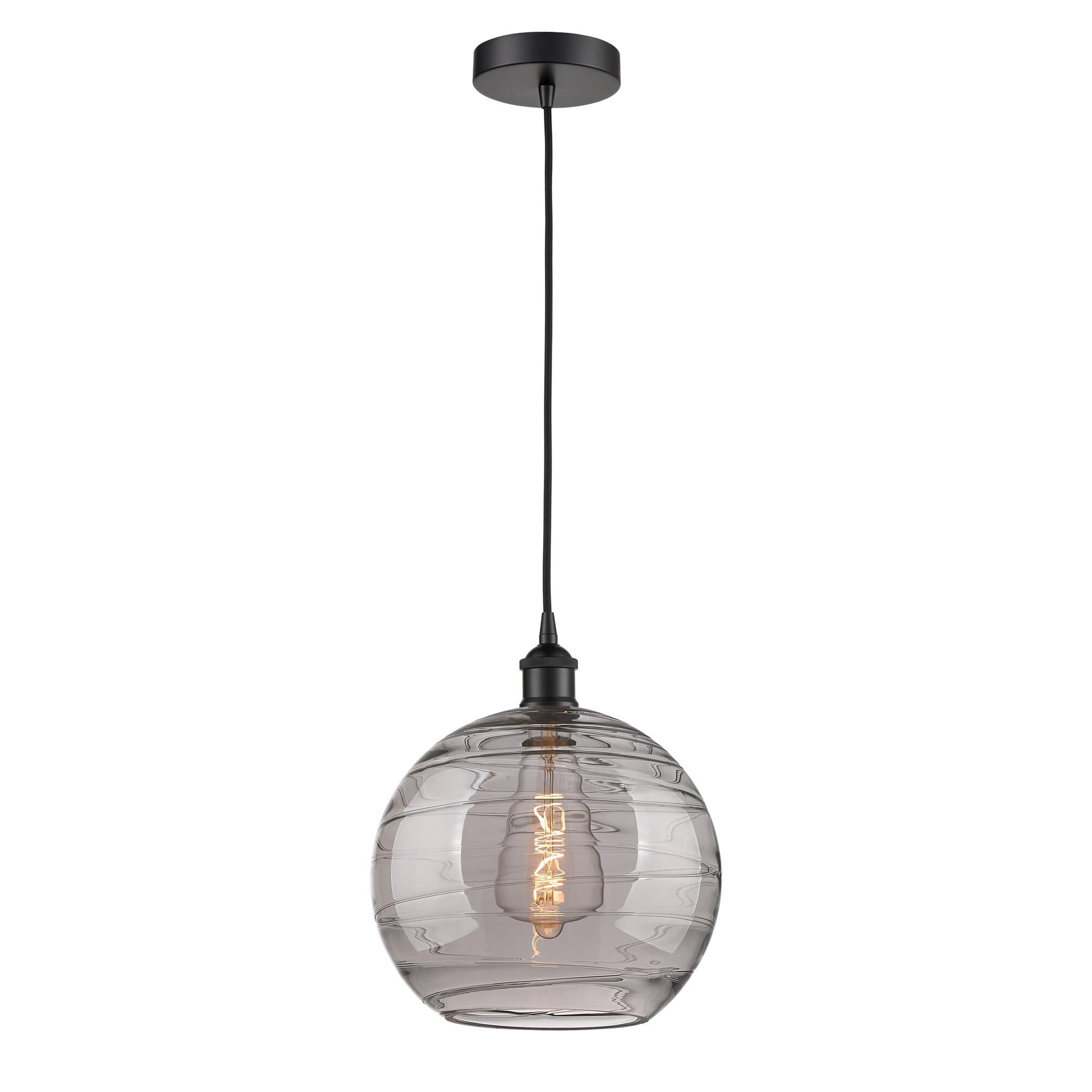 Shown in Matte Black finish and Light Smoke Deco Swirl glass