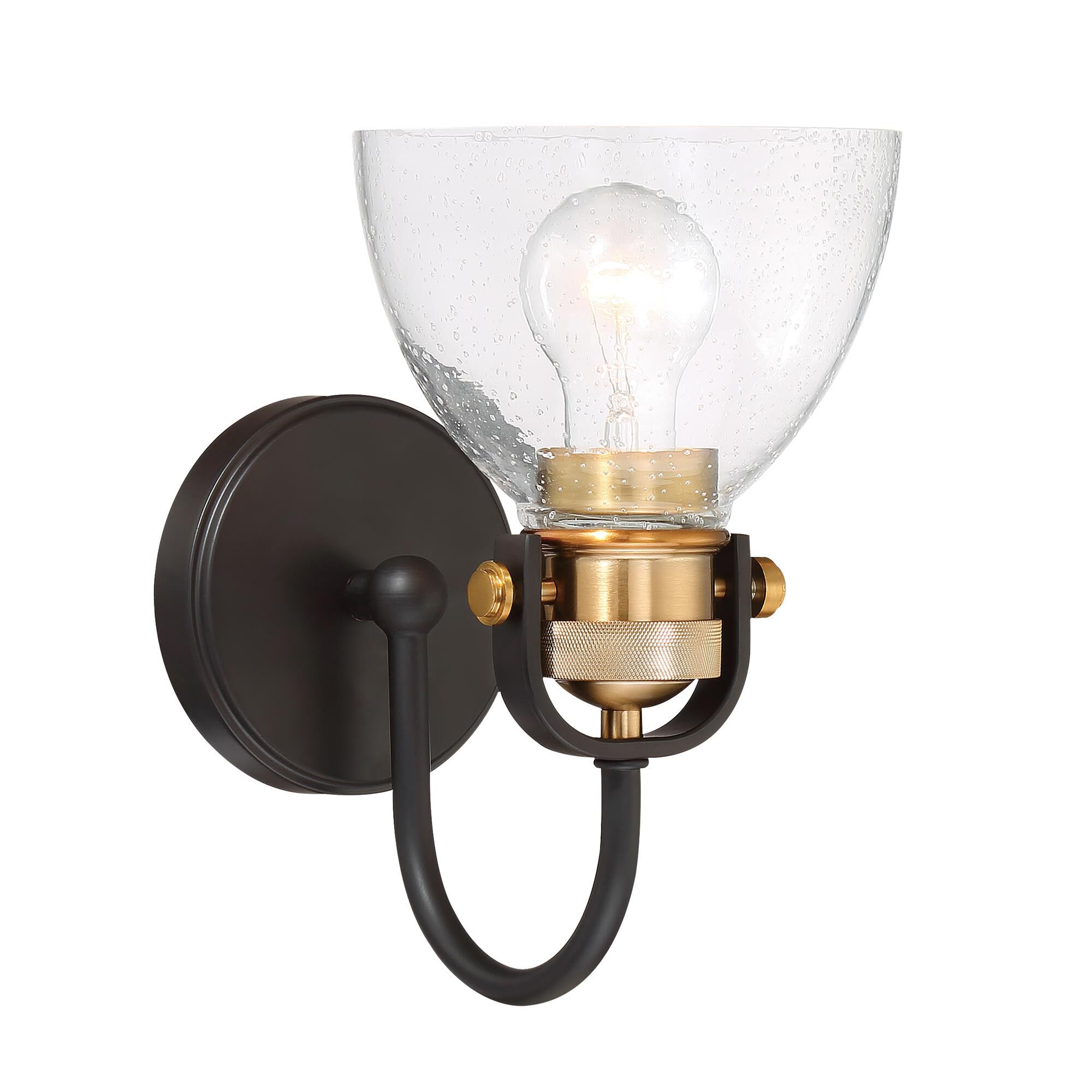 Shown in Painted Bronze W/Natural Brush finish and Clear Seedy glass