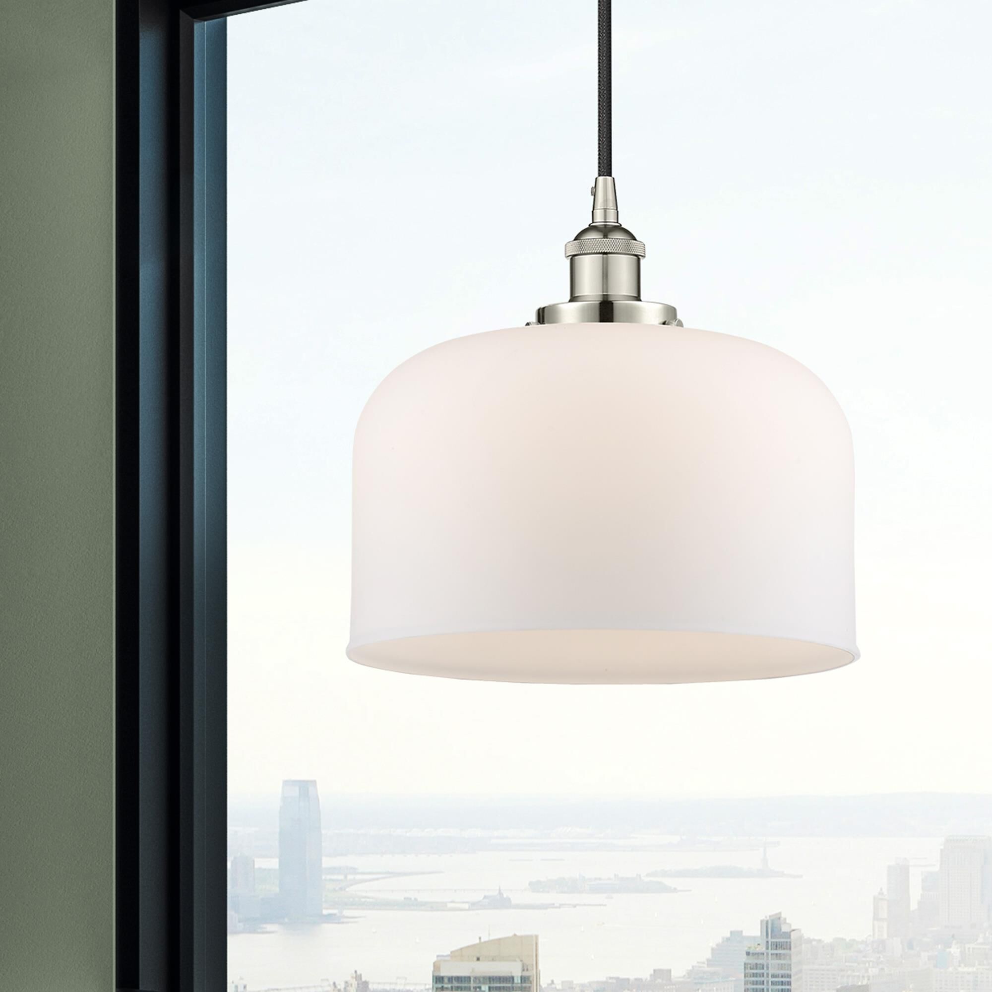 Shown in Polished Nickel finish and Matte White Cased X-Large Bell glass