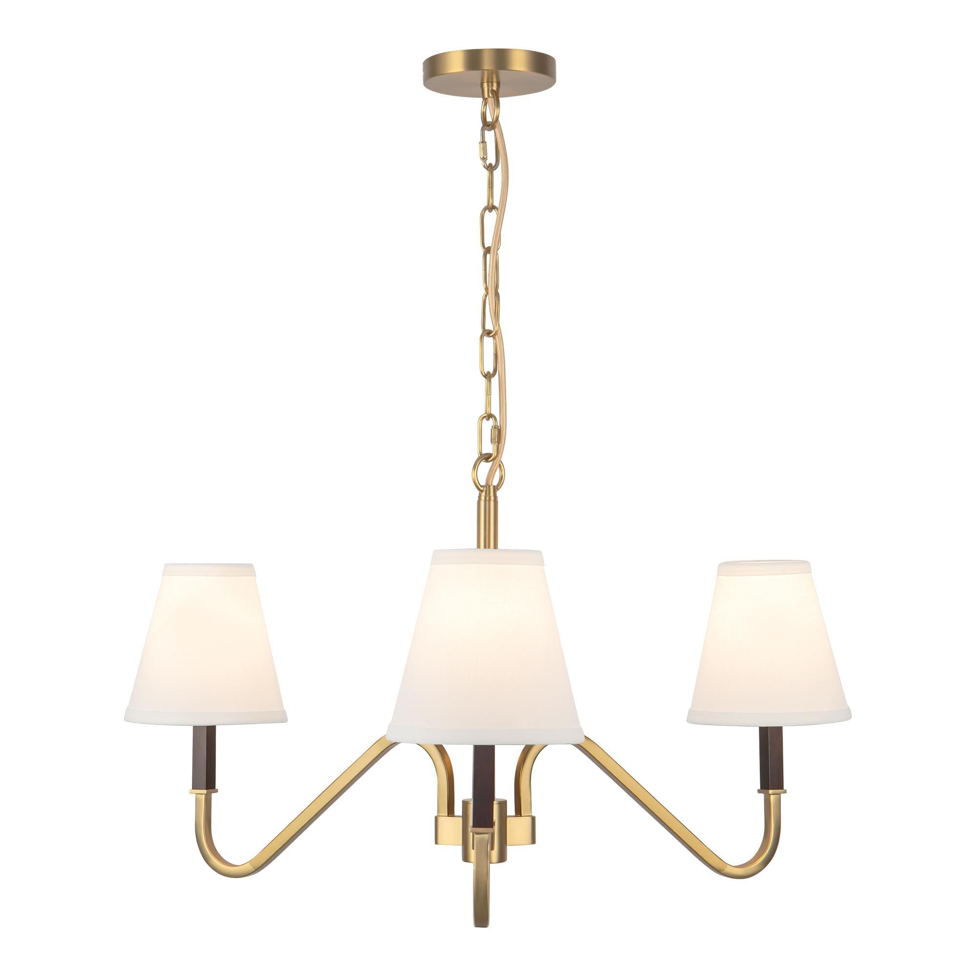 Shown in Brushed Gold finish and White Linen shade
