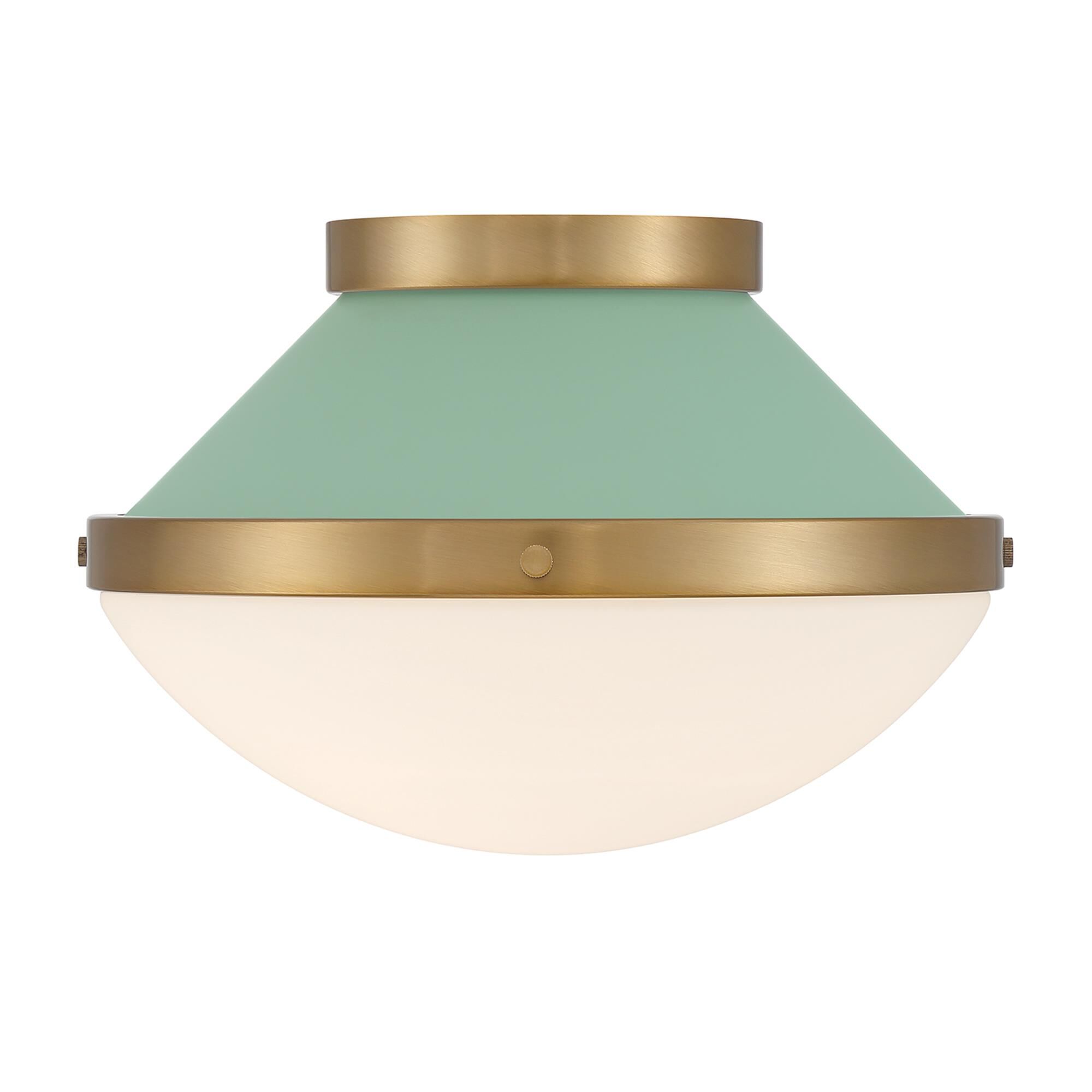 Shown in Vibrant Gold and Green finish and Etched Opal glass