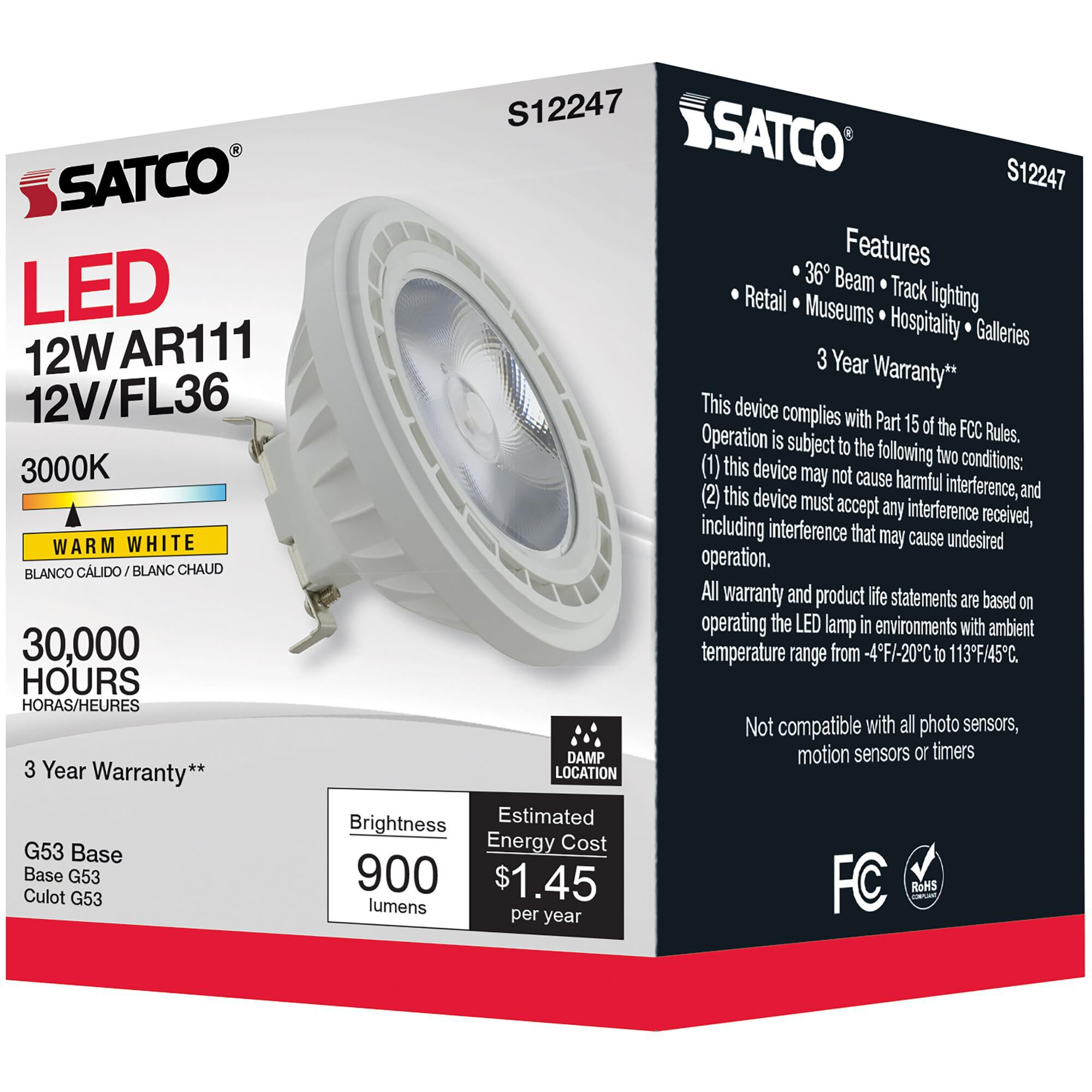 12 Watt 3000K AR111 LED Light Bulb by Satco