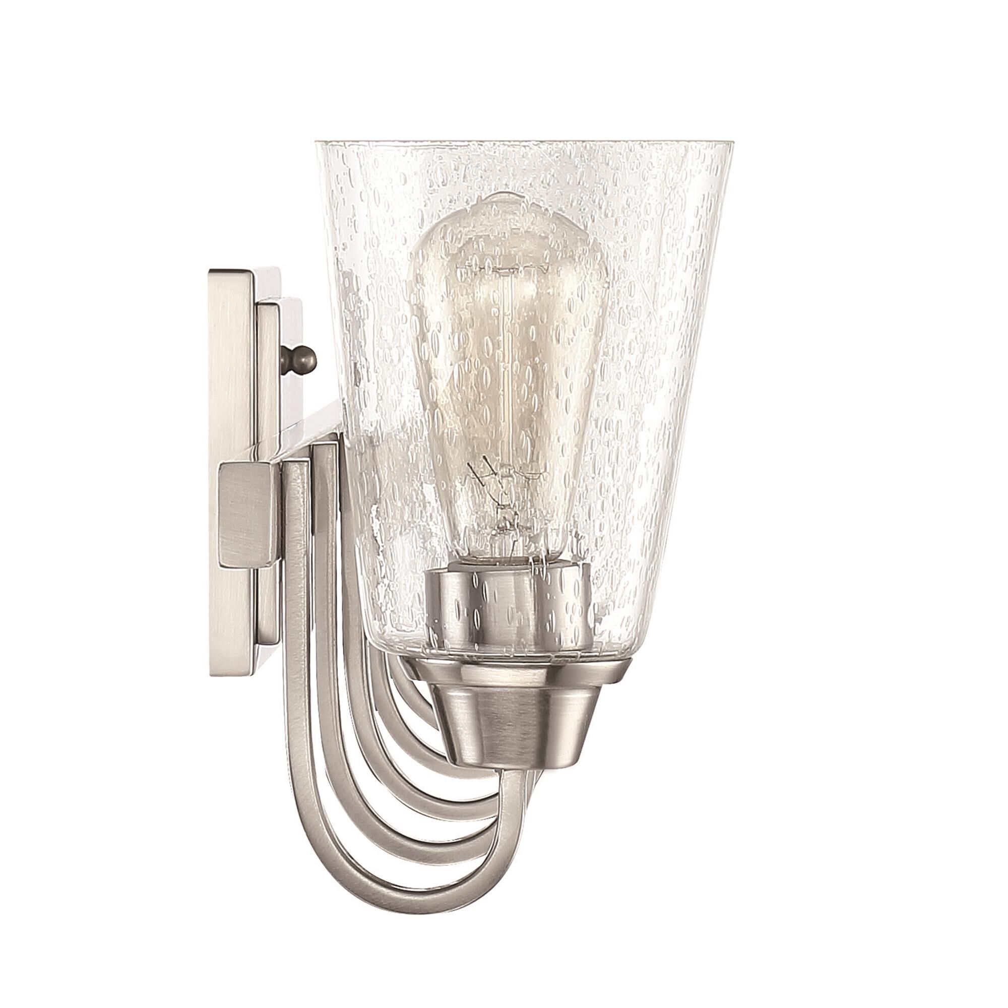 Shown in Brushed Polished Nickel finish and Clear Seeded glass and Glass shade