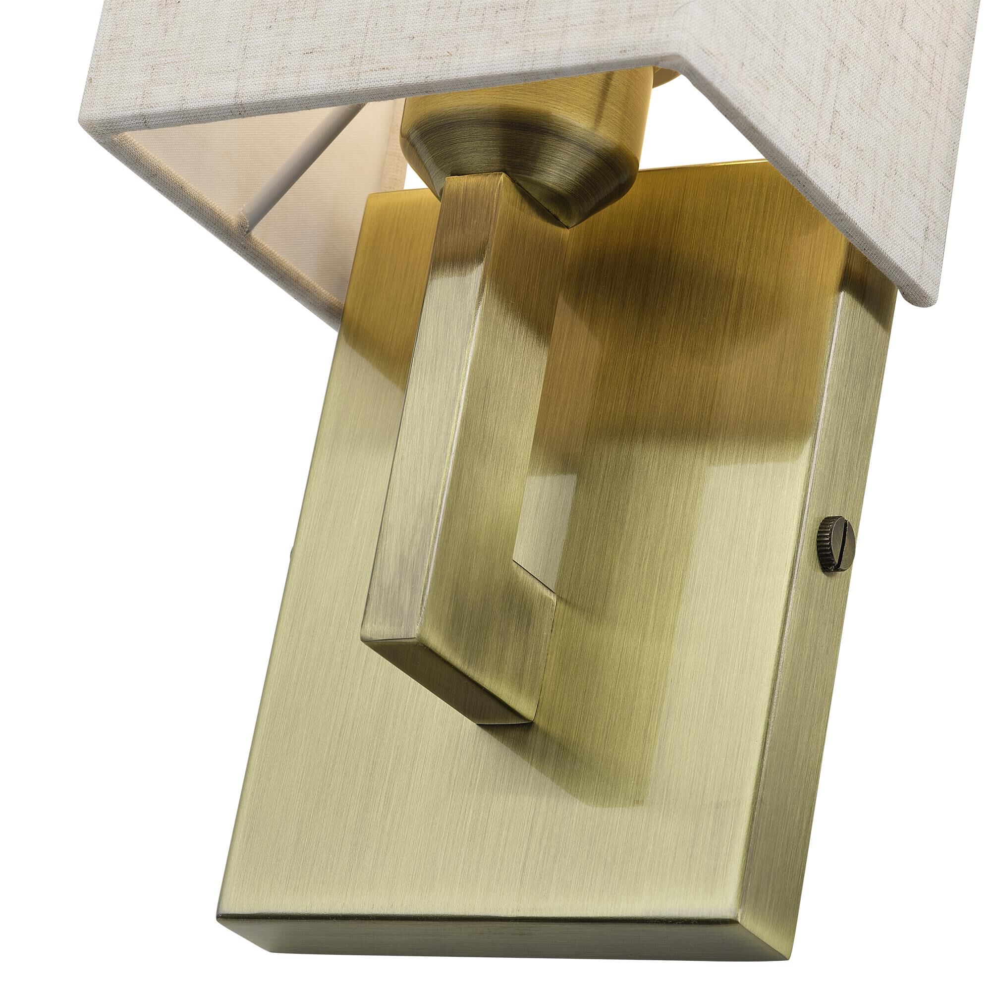 Shown in Antique Brass finish and Hand Crafted Oatmeal Color Fabric with White Color Inside shade