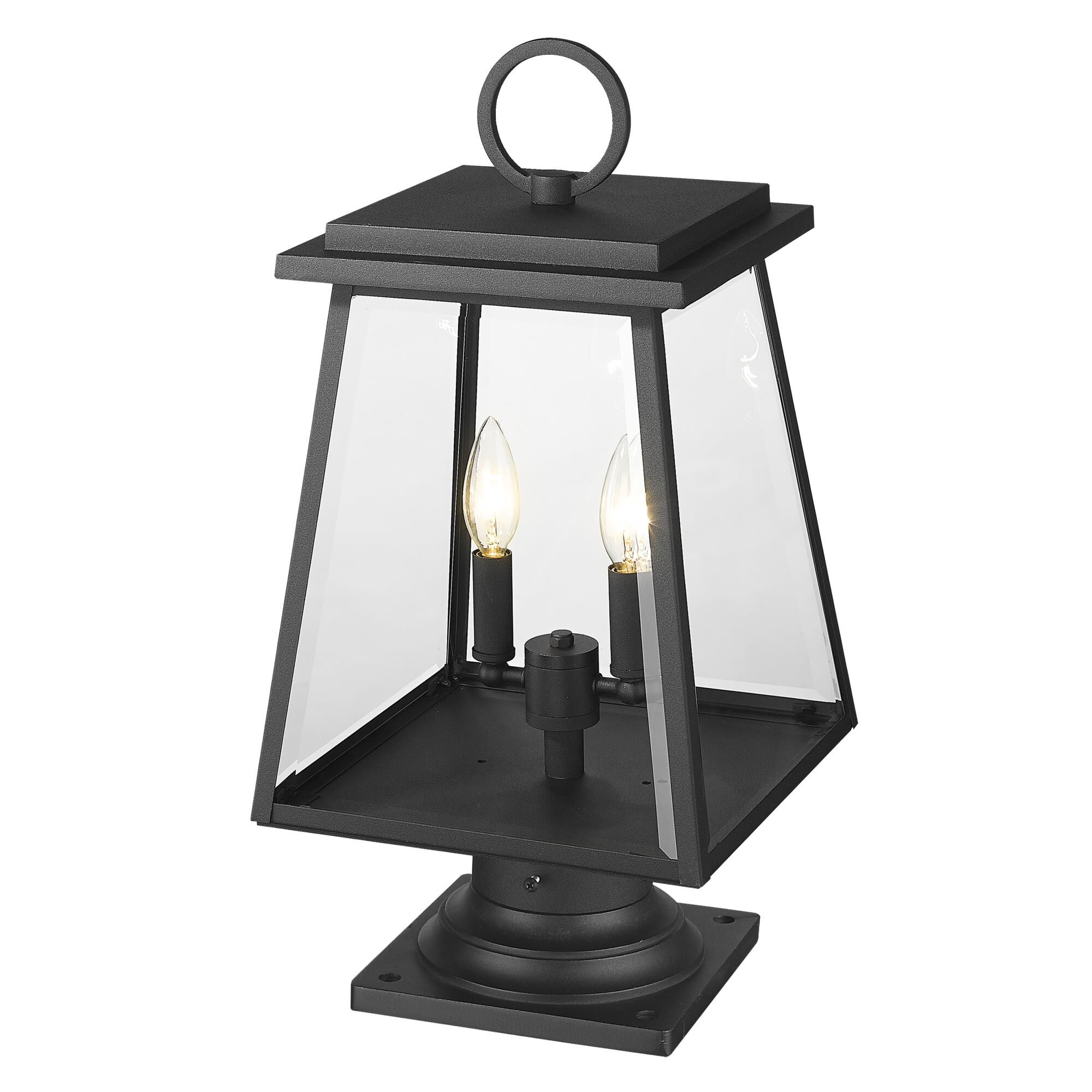 Shown in Black finish and Clear Beveled glass