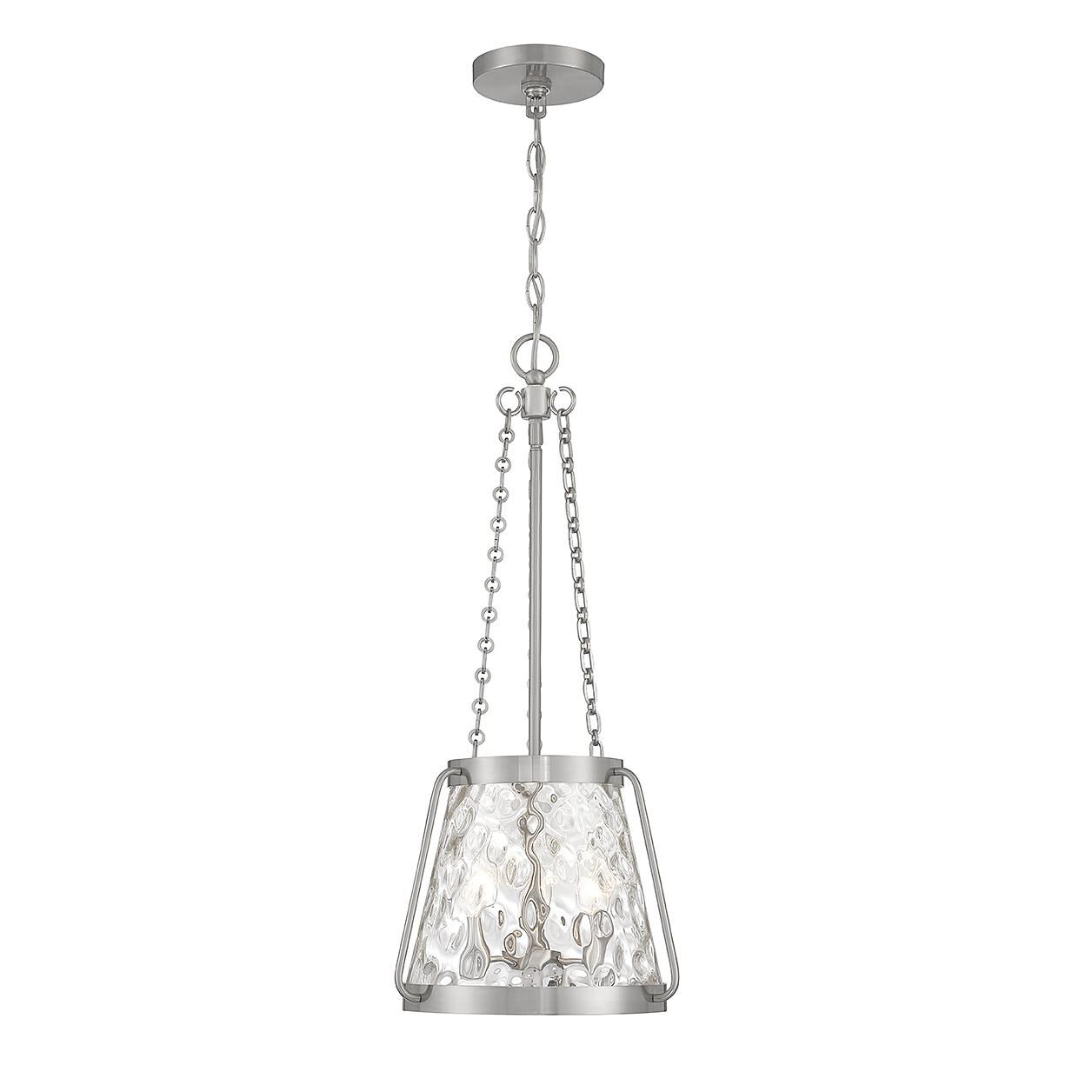 Shown in Satin Nickel finish and Clear Water glass and Glass shade