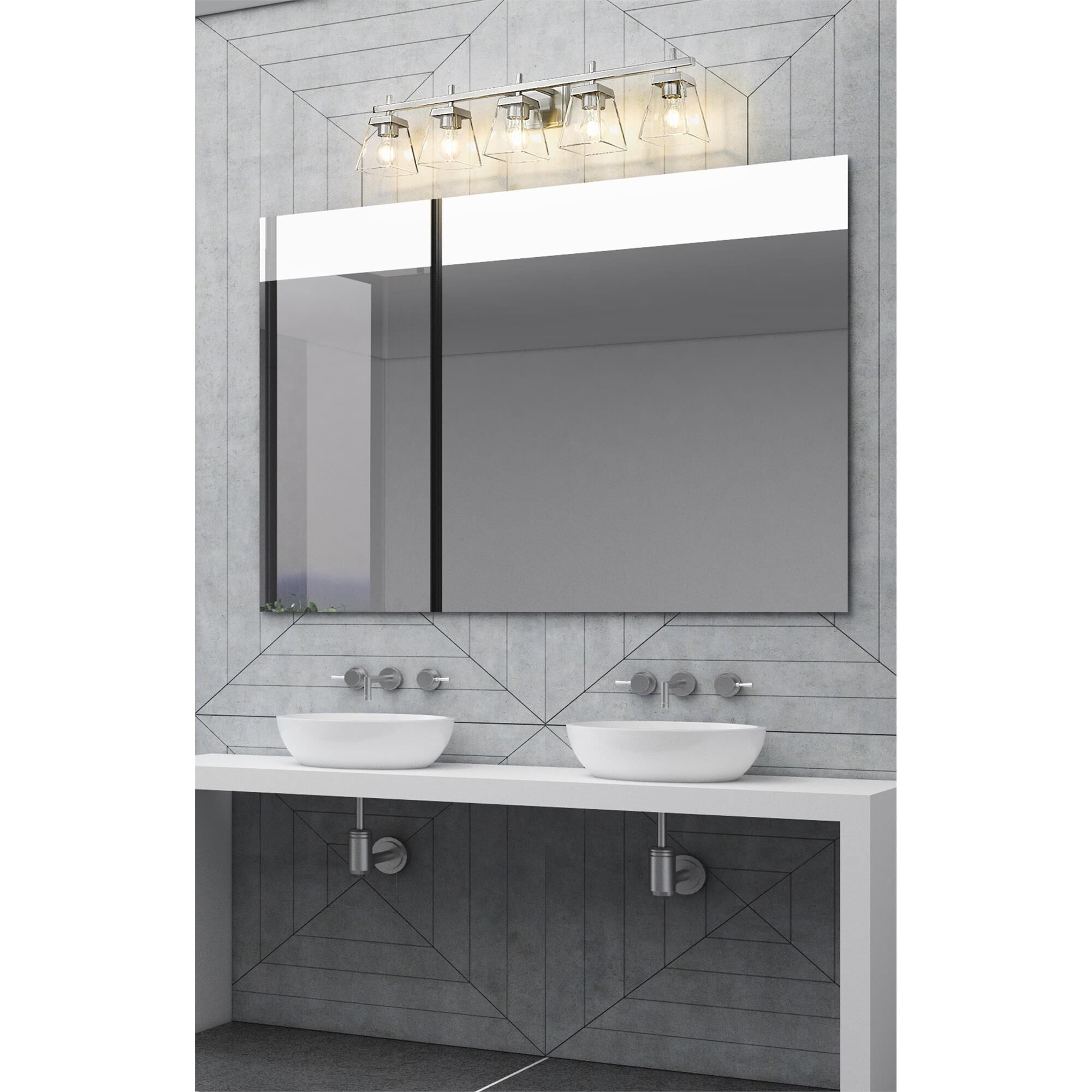 Shown in Brushed Nickel finish and Clear glass