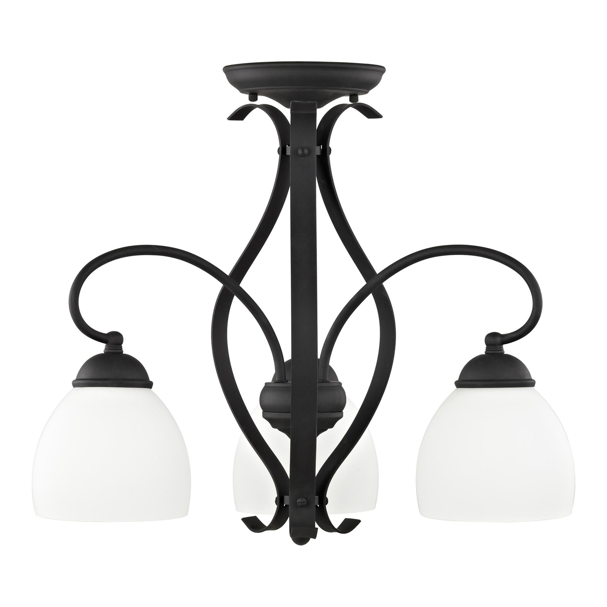 Shown in Black finish and Hand Blown Satin Opal White glass