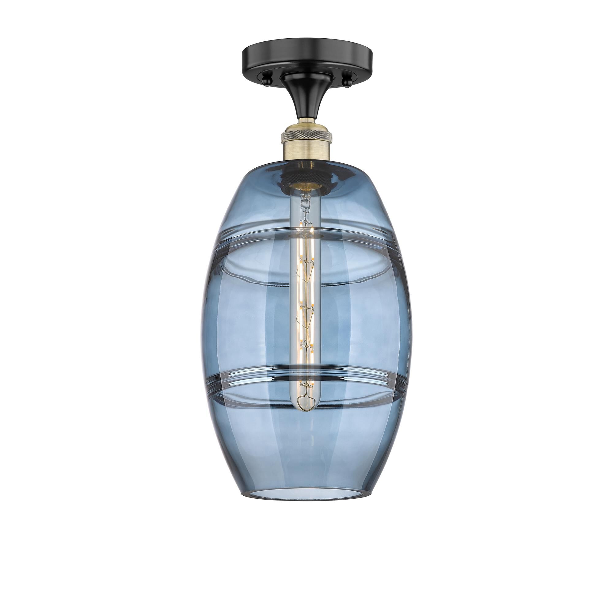 Shown in Black Antique Brass finish and Princess Blue glass