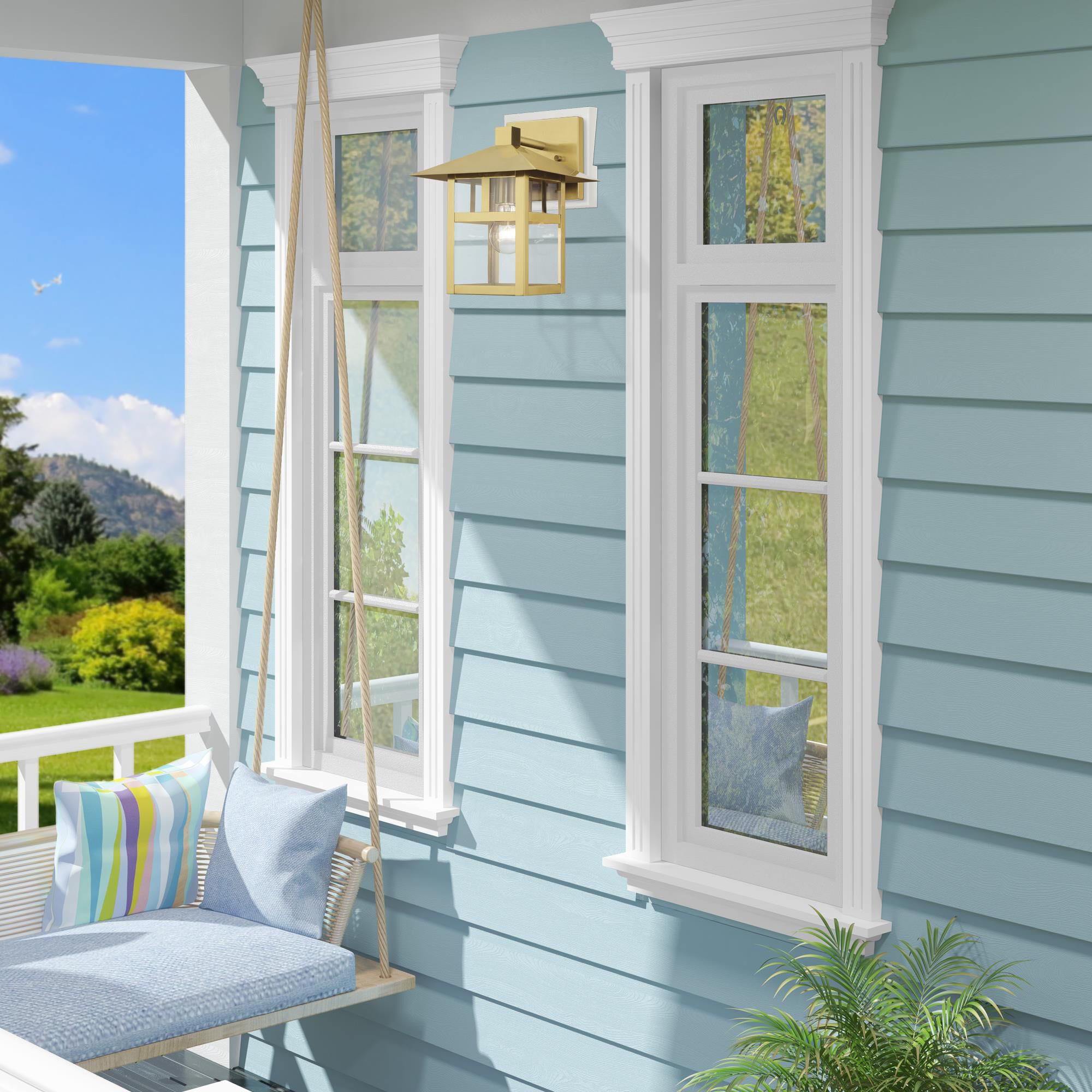 Shown in Satin Gold finish and Clear glass