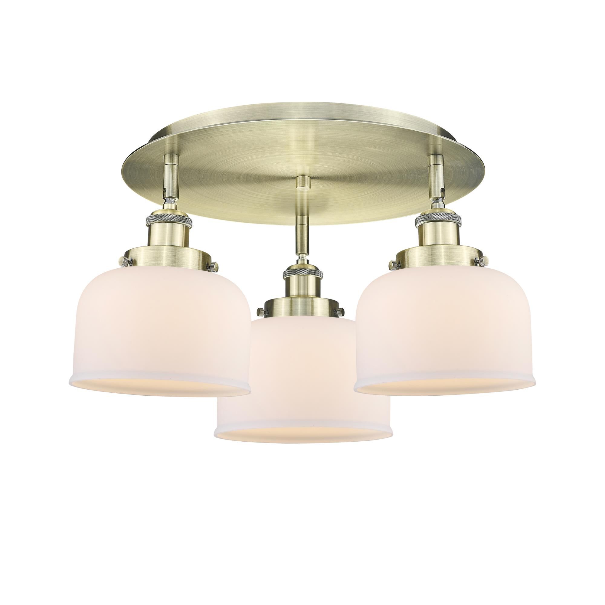 Shown in Antique Brass finish and Matte White glass