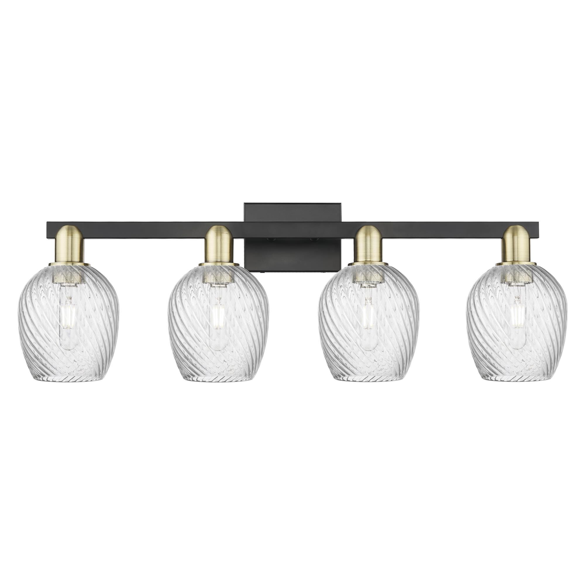 Shown in Black Antique Brass finish and Clear Spiral Fluted glass