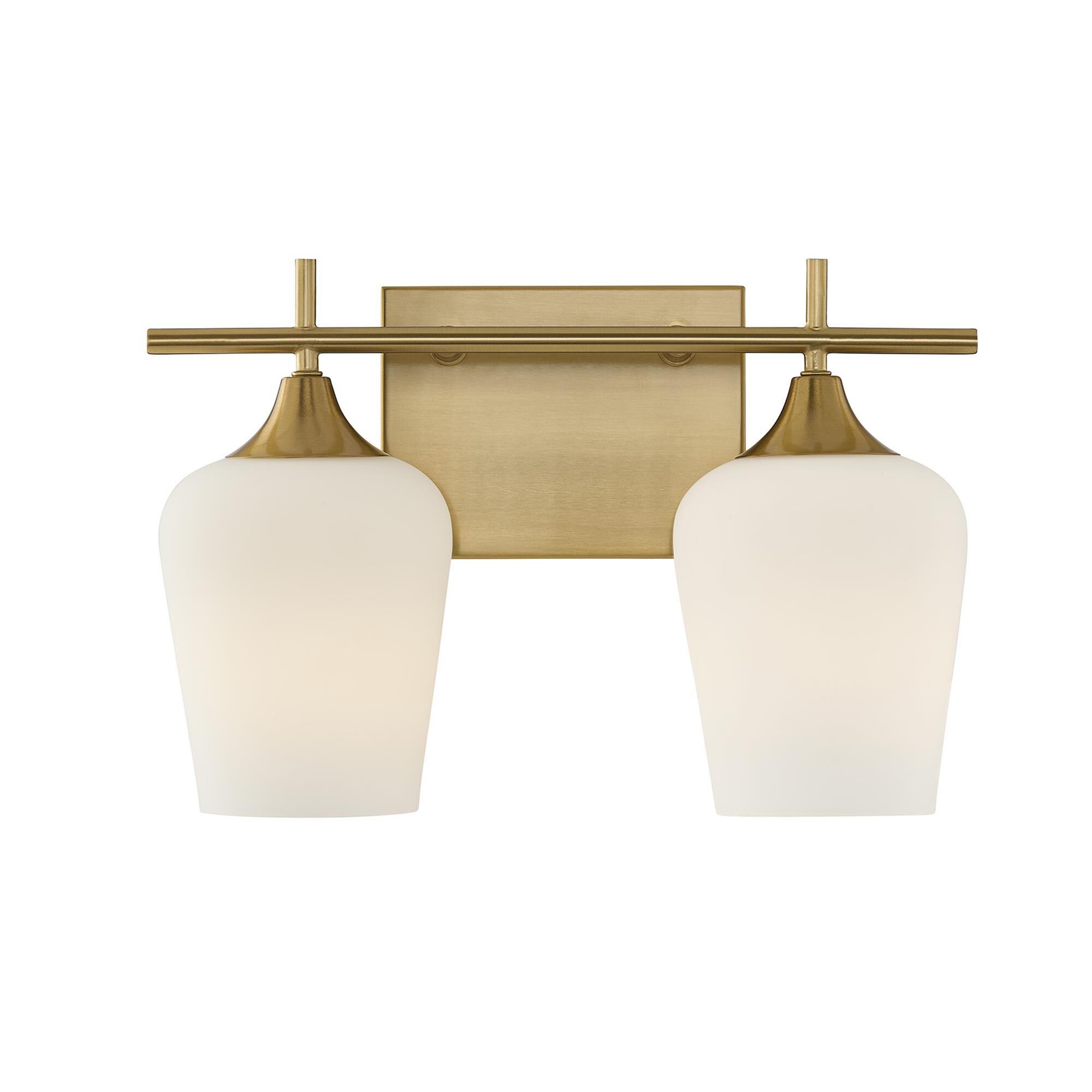 Shown in Warm Brass finish and White Opal glass