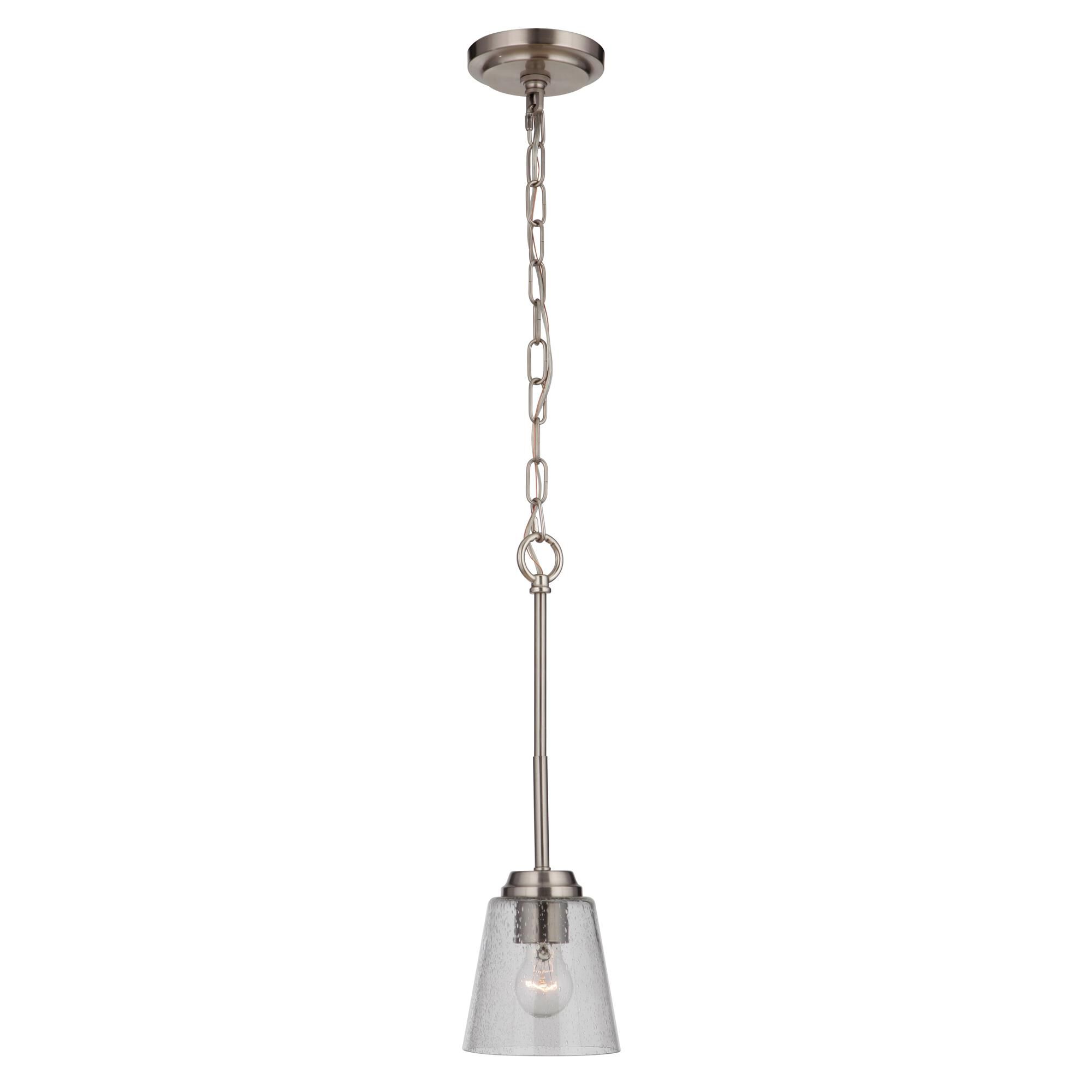 Shown in Brushed Polished Nickel finish and Clear Seeded glass and Glass shade