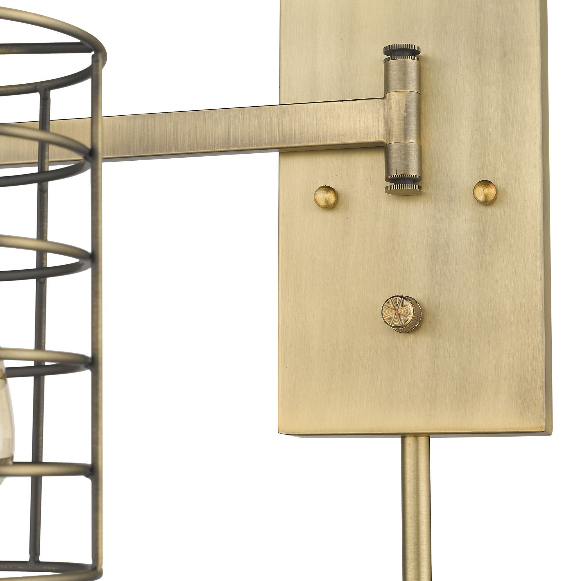 Shown in Aged Brass finish and Aged Brass glass and Aged Brass, Cylindrical Metal Cage shade