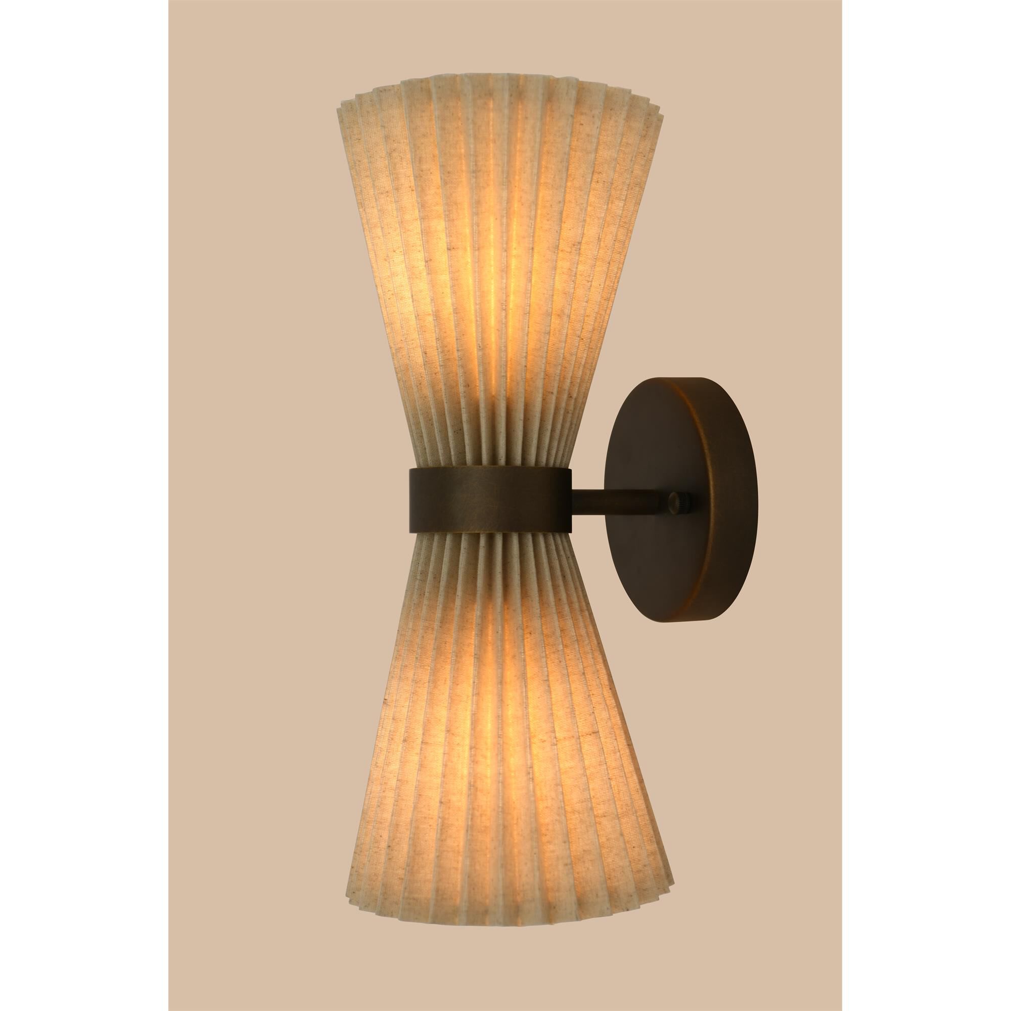 Shown in Bronze and Natural finish and Natural Linen shade