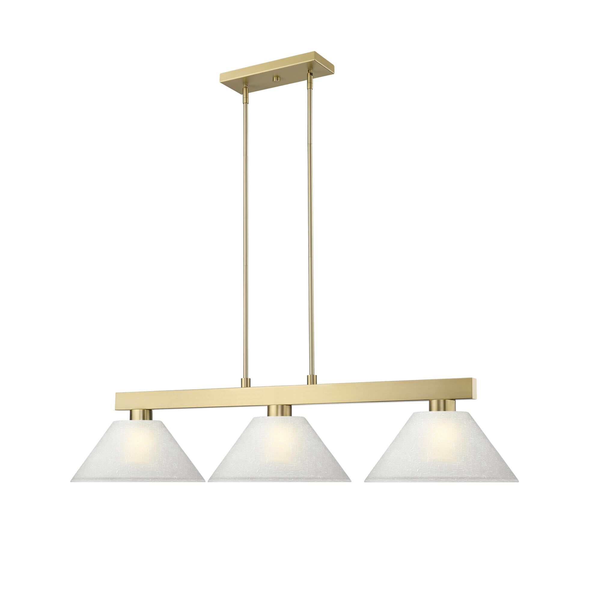 Shown in Modern Gold finish and White Linen glass and White Linen shade