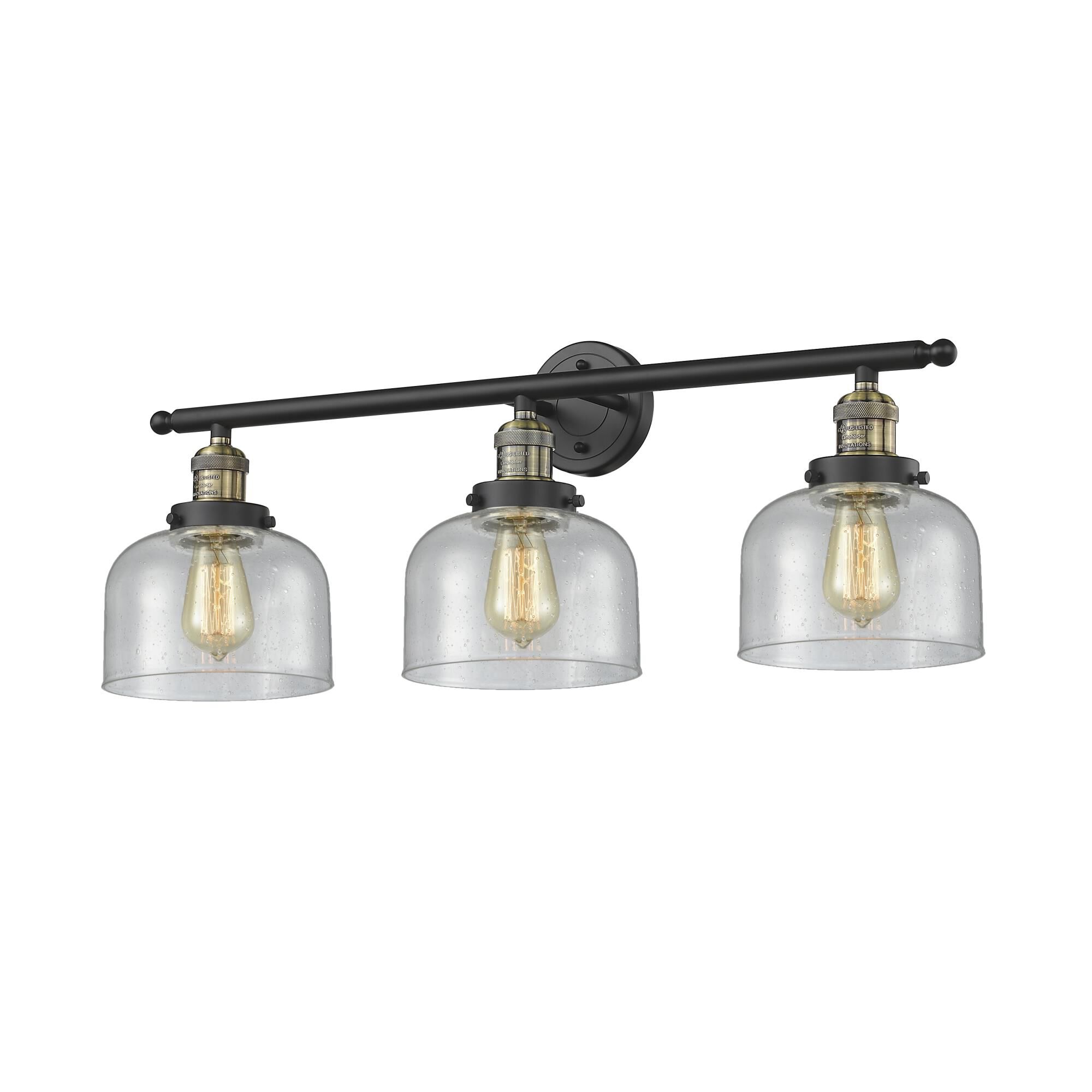 Shown in Black Antique Brass finish and Seedy glass