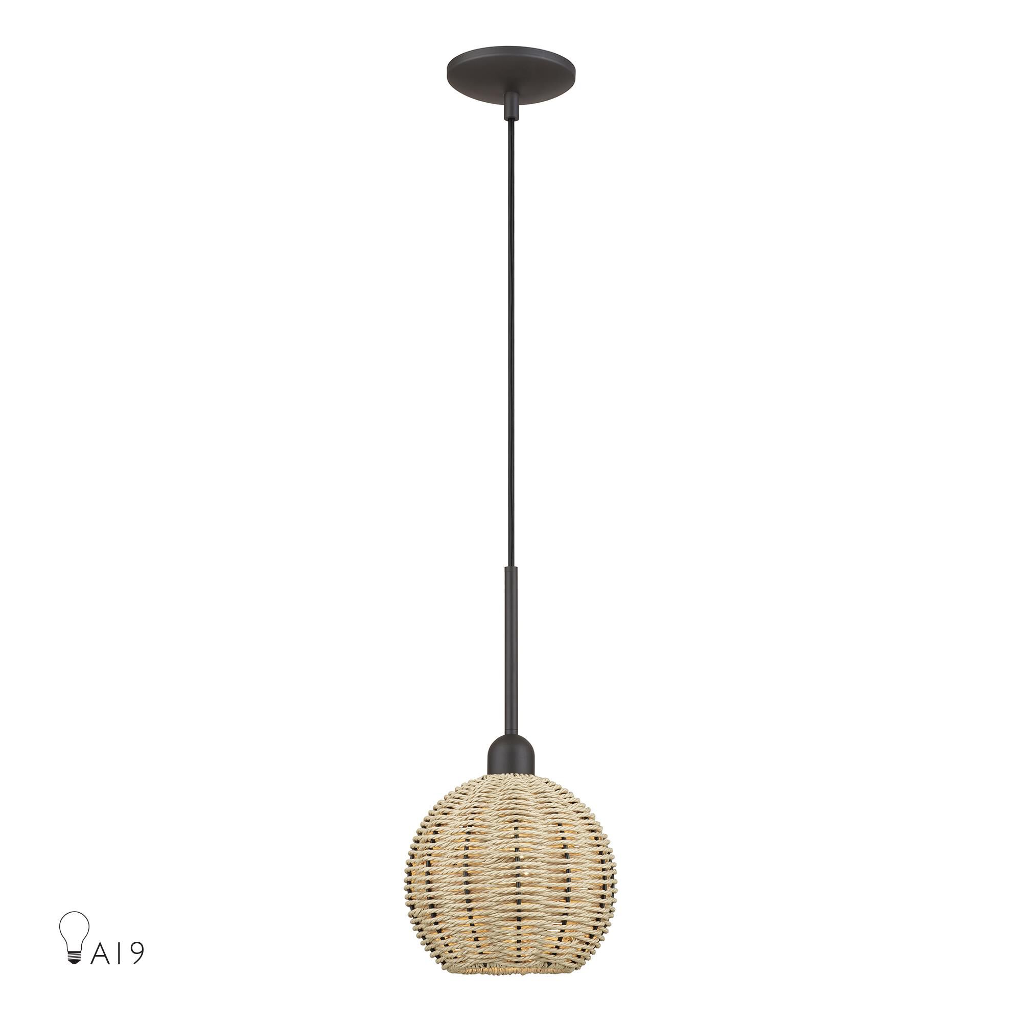 Shown in Bronze finish and Hand-Woven French Beige Paper Rope shade