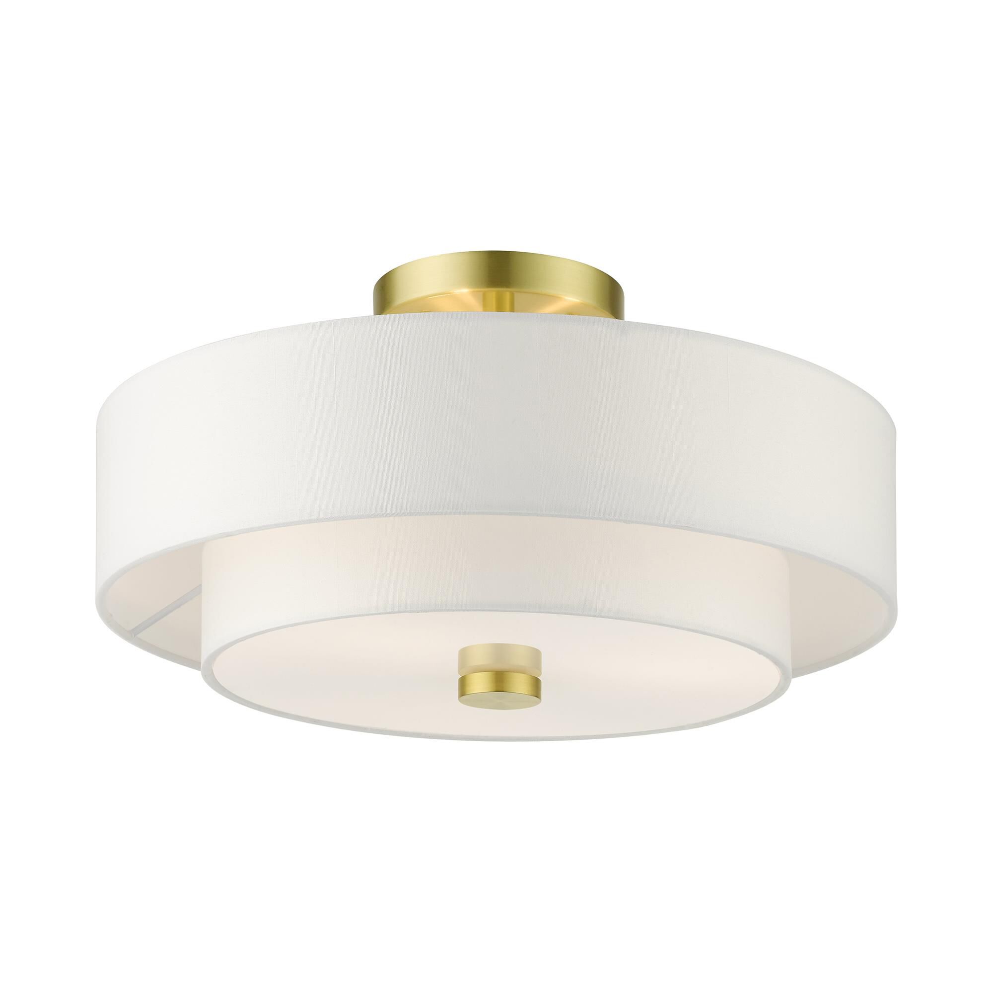 Shown in Satin Brass finish and Hand Crafted Hardback  Completely Finished With Off-White Color Fabric Outside and Inside shade