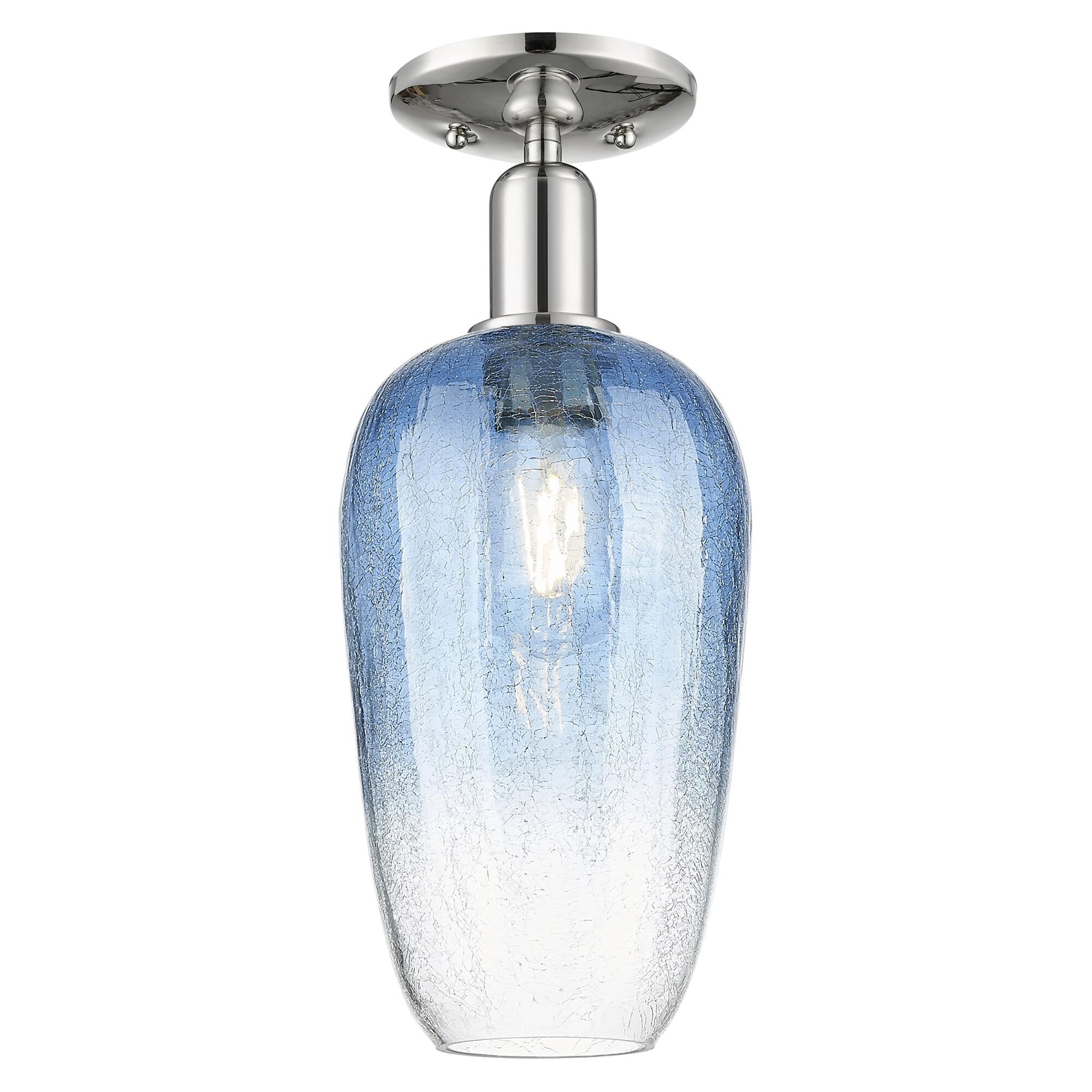 Shown in Polished Nickel finish and Sapphire Blue glass