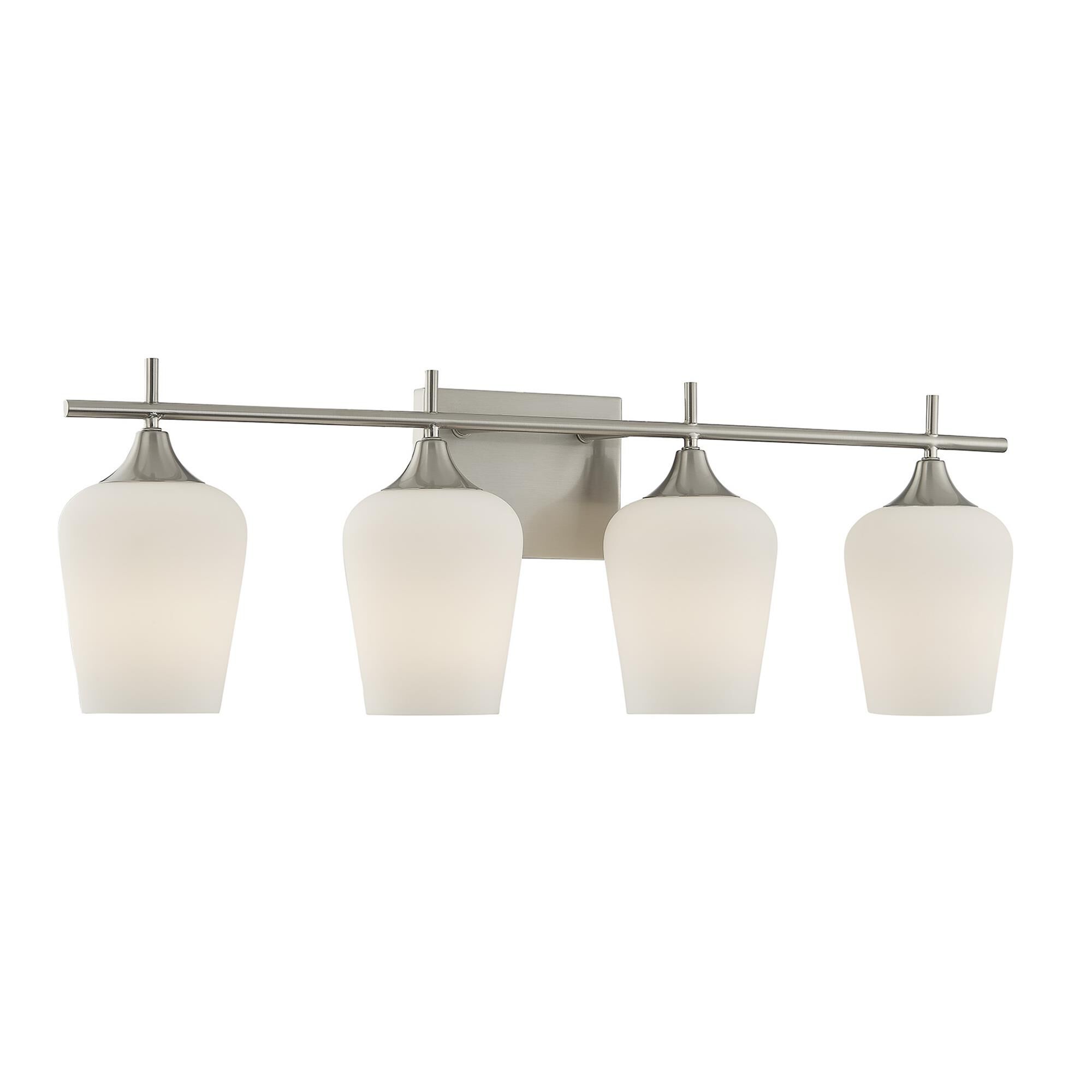 Shown in Satin Nickel finish and White Opal glass