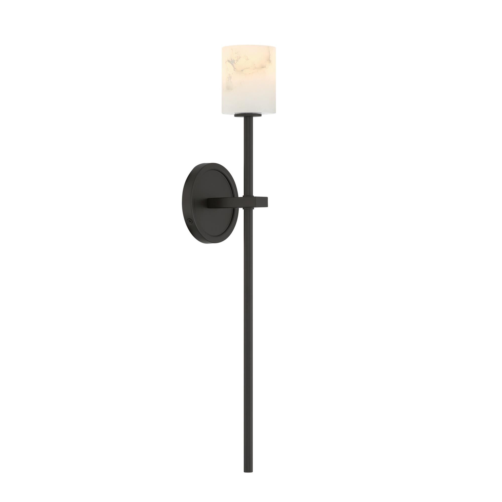 Shown in Matte Black finish and Alabaster crystal and Stone glass and Stone shade