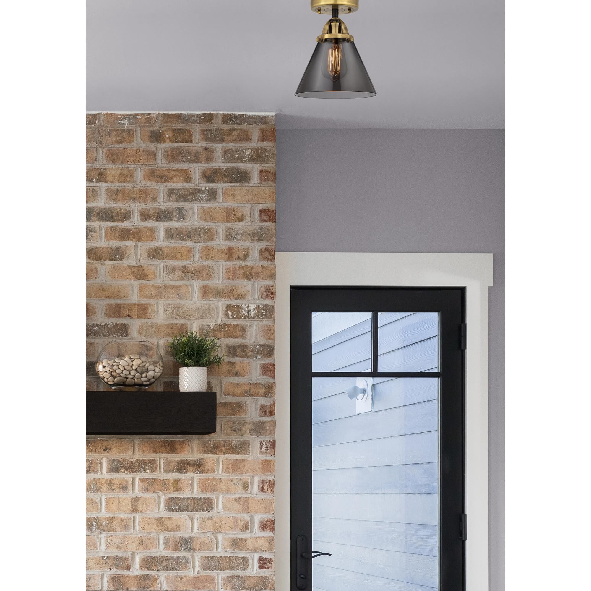 Shown in Black Antique Brass finish and Plated Smoke Large Cone glass and No Shade shade