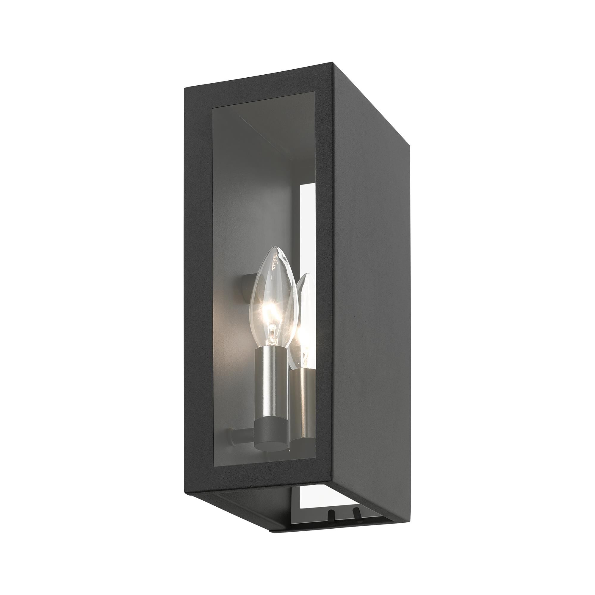 Shown in Textured Black with Brushed Nickel Candles finish and Clear glass