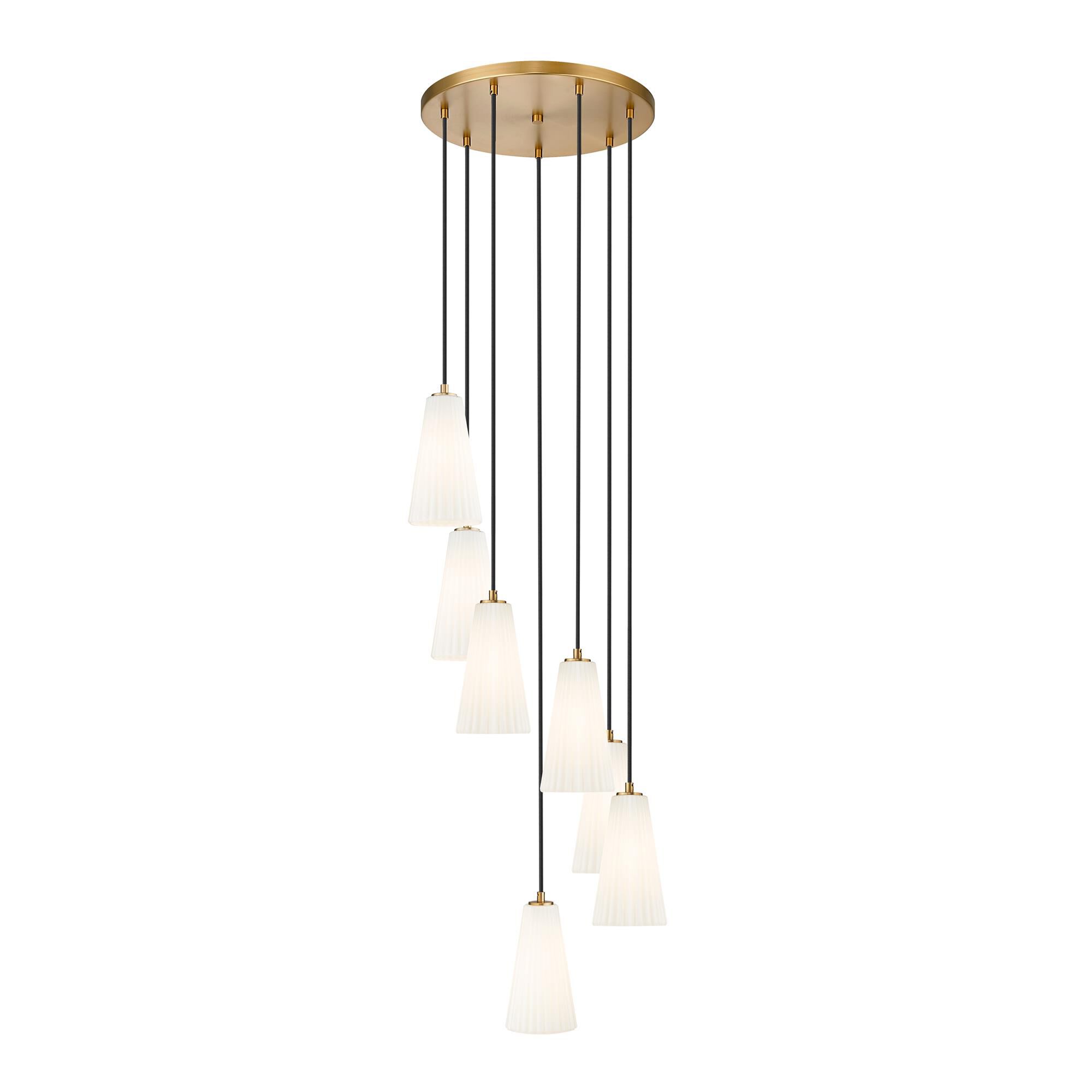 Shown in Modern Gold finish and White glass and White shade