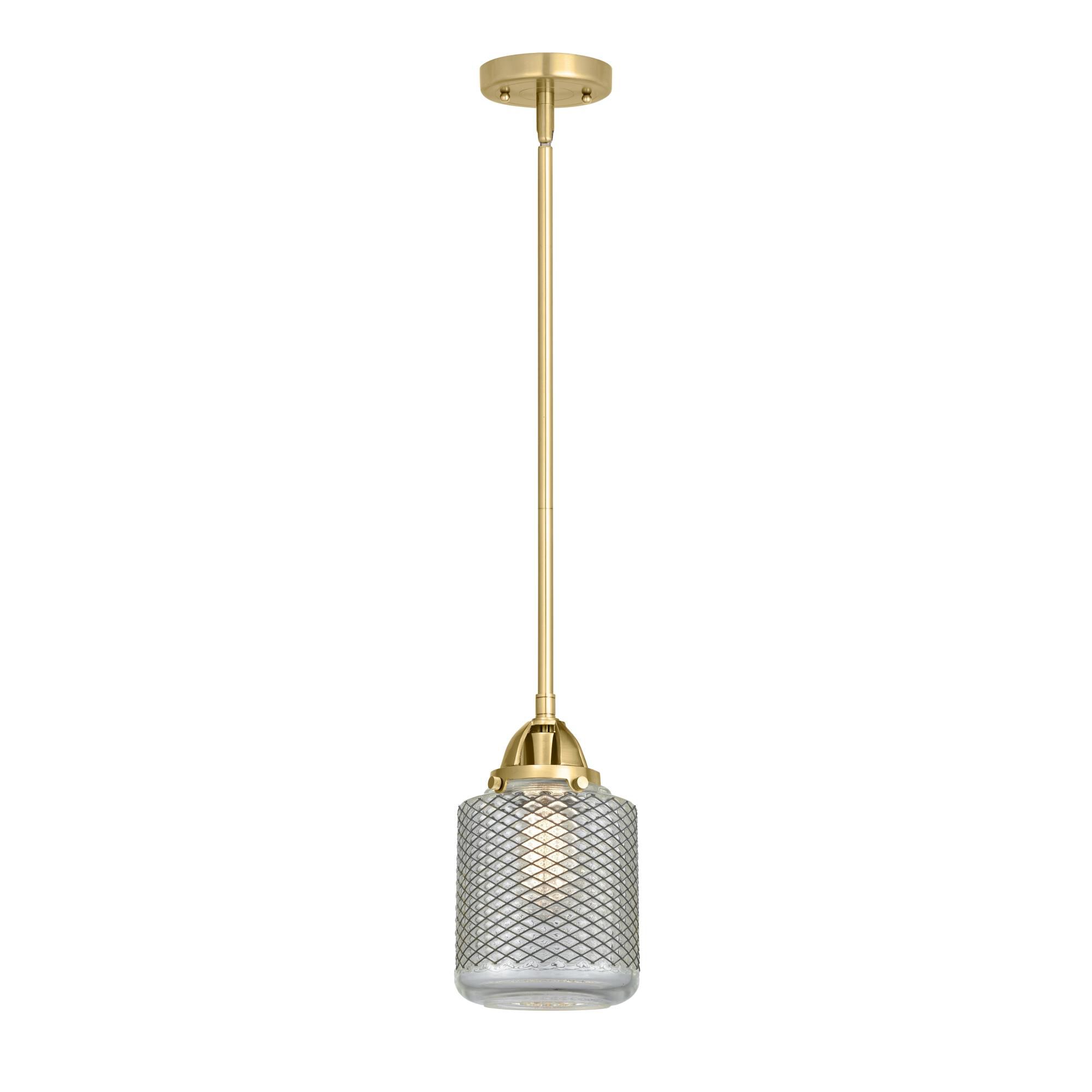 Shown in Satin Gold finish and Vintage Wire Mesh Stanton glass and No Shade shade