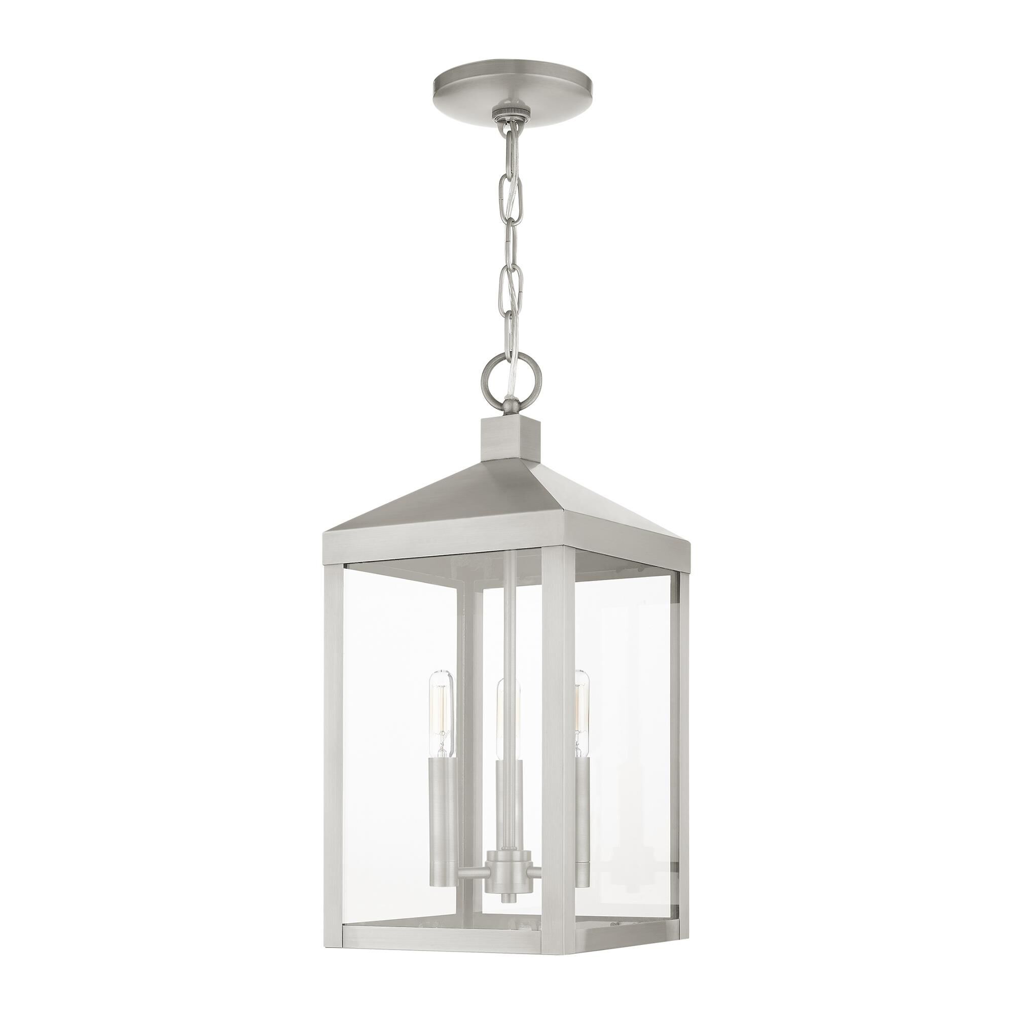 Shown in Brushed Nickel finish and Clear glass and Clear Glass shade