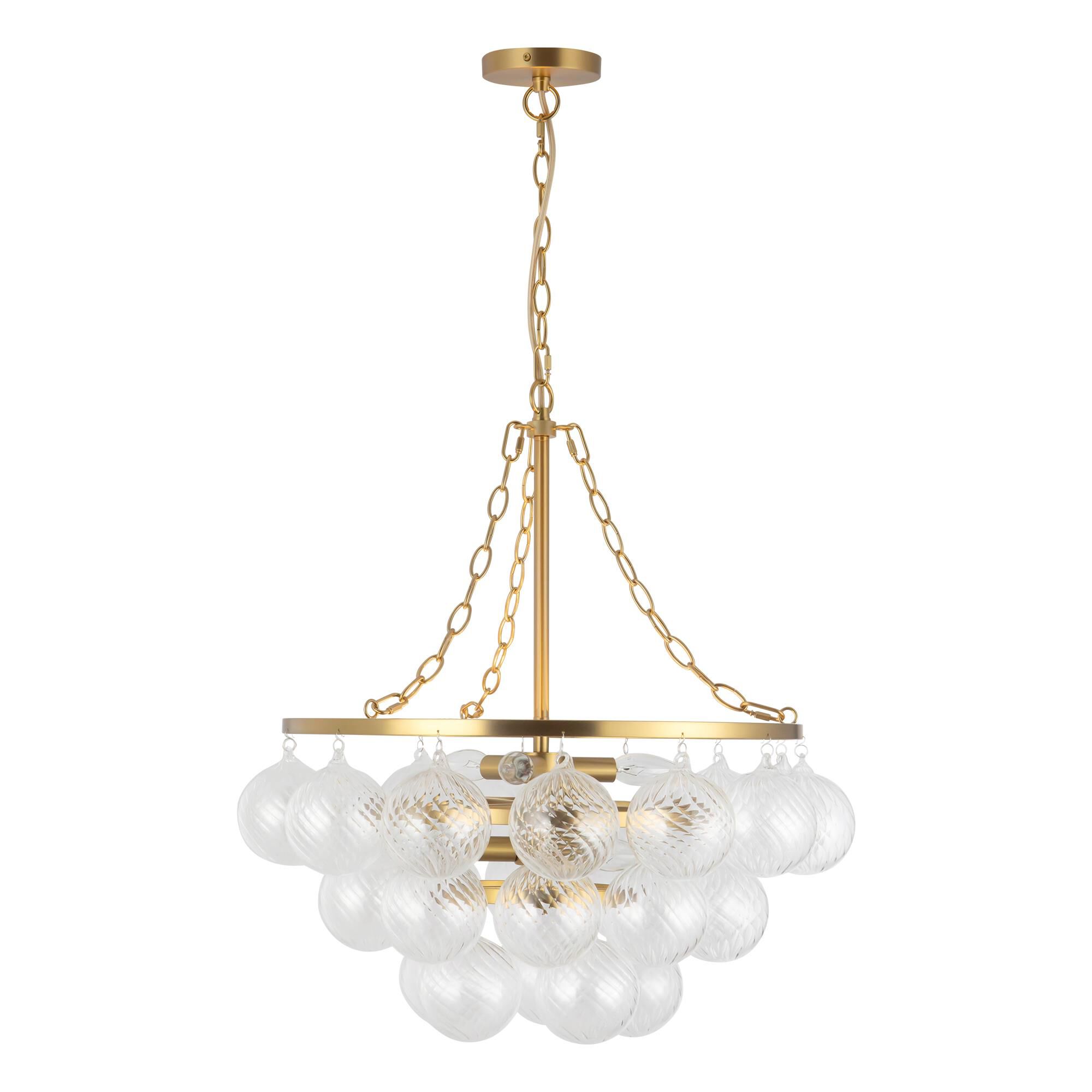 Shown in Brushed Gold finish and Clear Ribbed glass