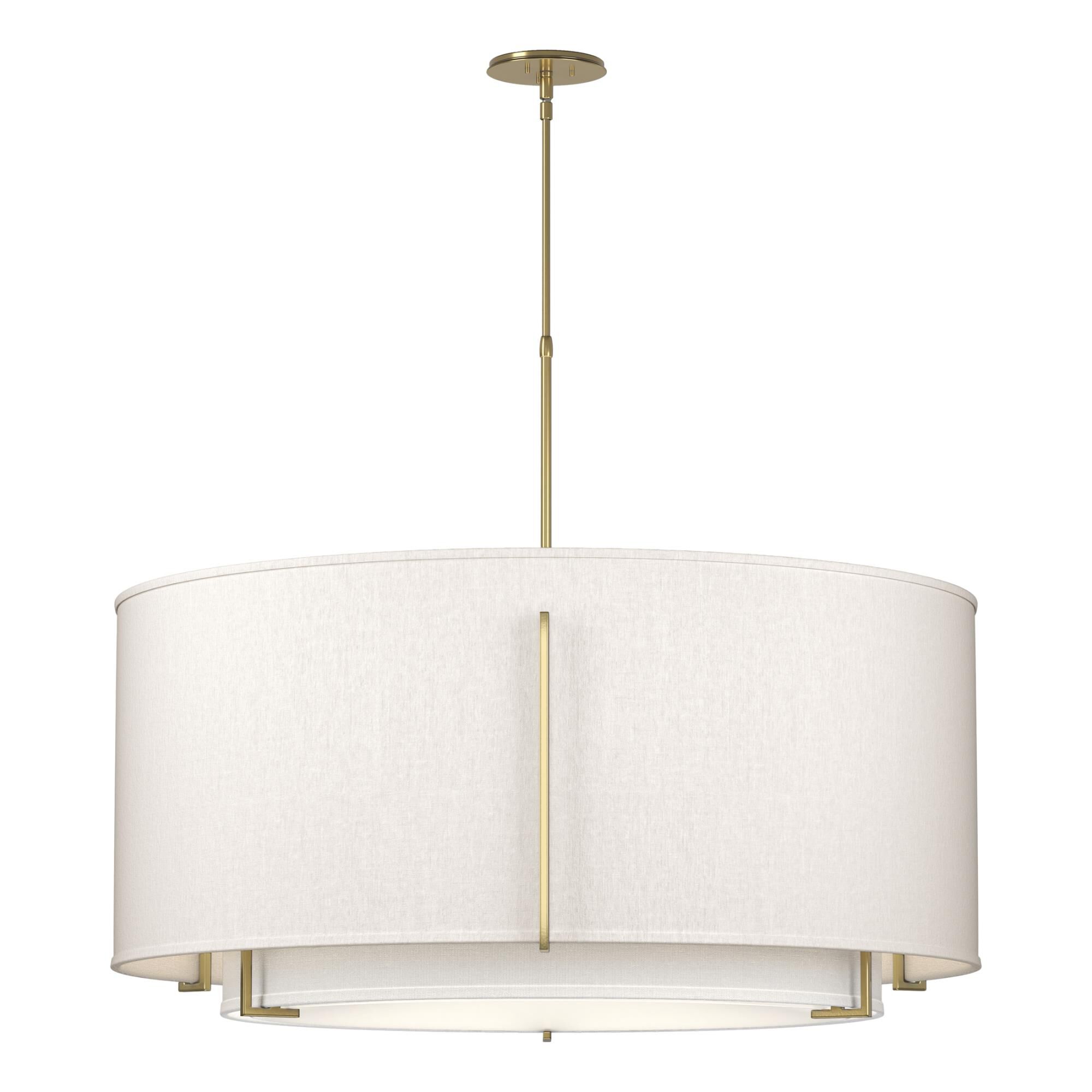 Shown in Modern Brass finish and Beige shade