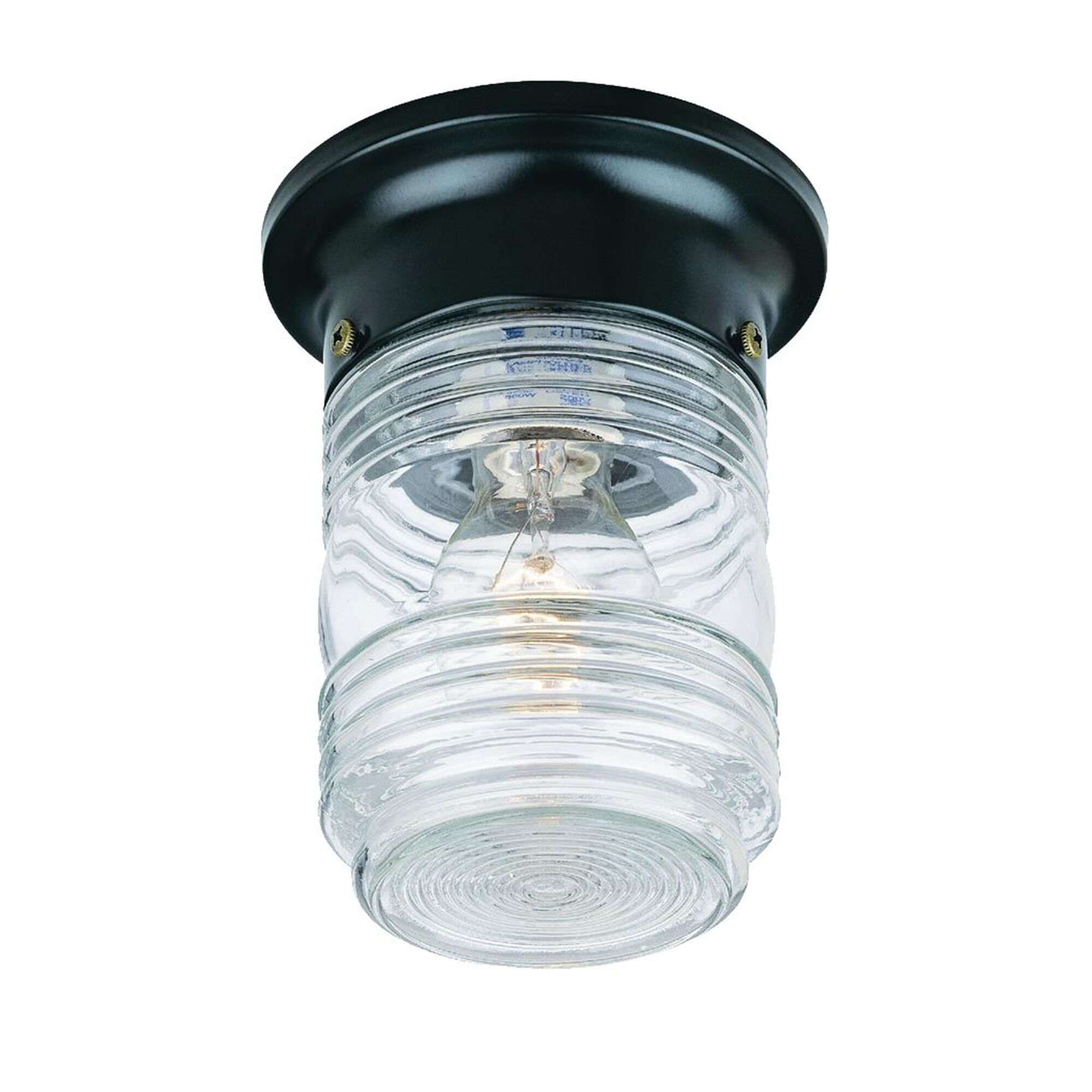 Shown in Matte Black finish and Clear glass and Clear, Ribbed Jelly Jar Glass shade