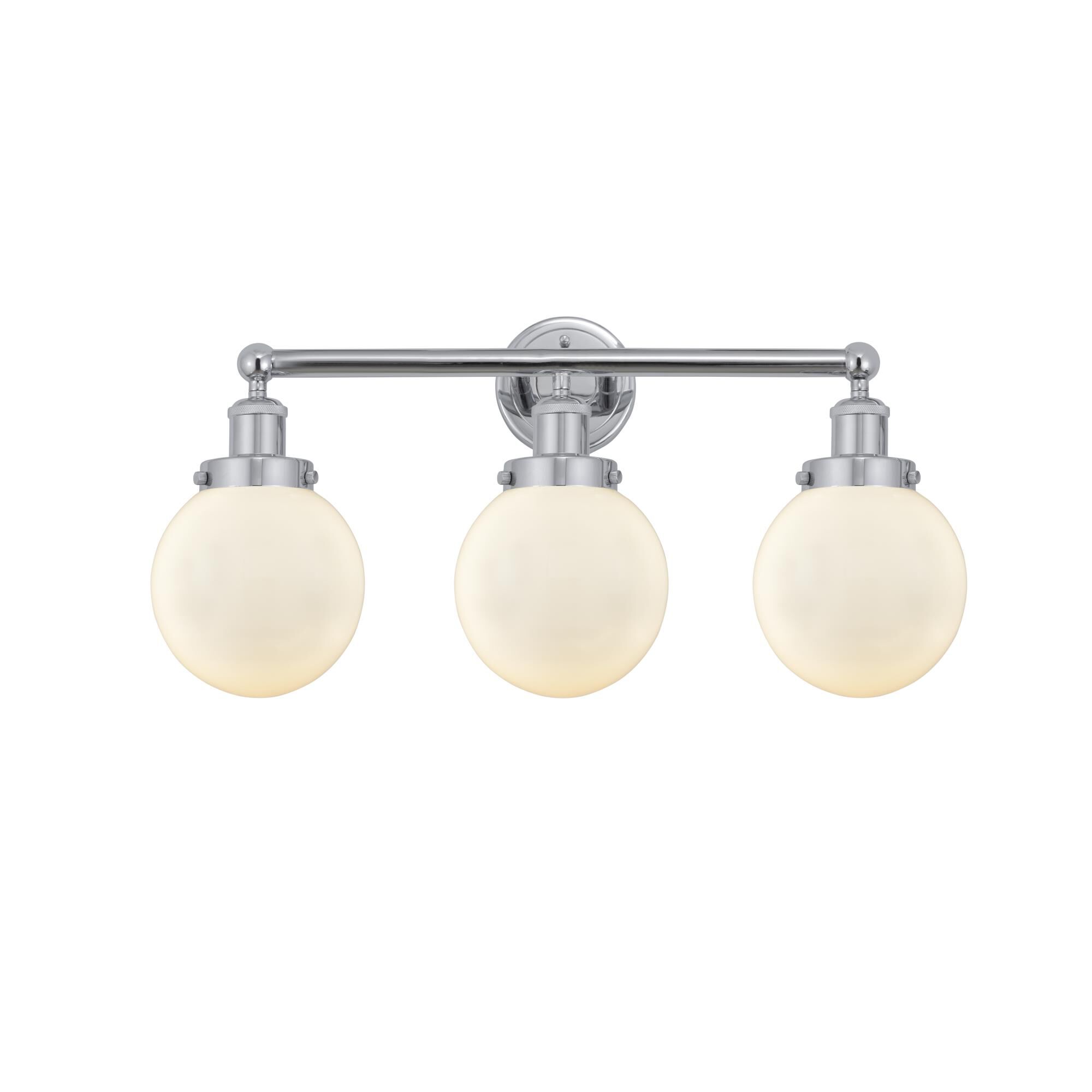 Shown in Polished Chrome, Matte White finish and Matte White glass and Matte White Glass shade