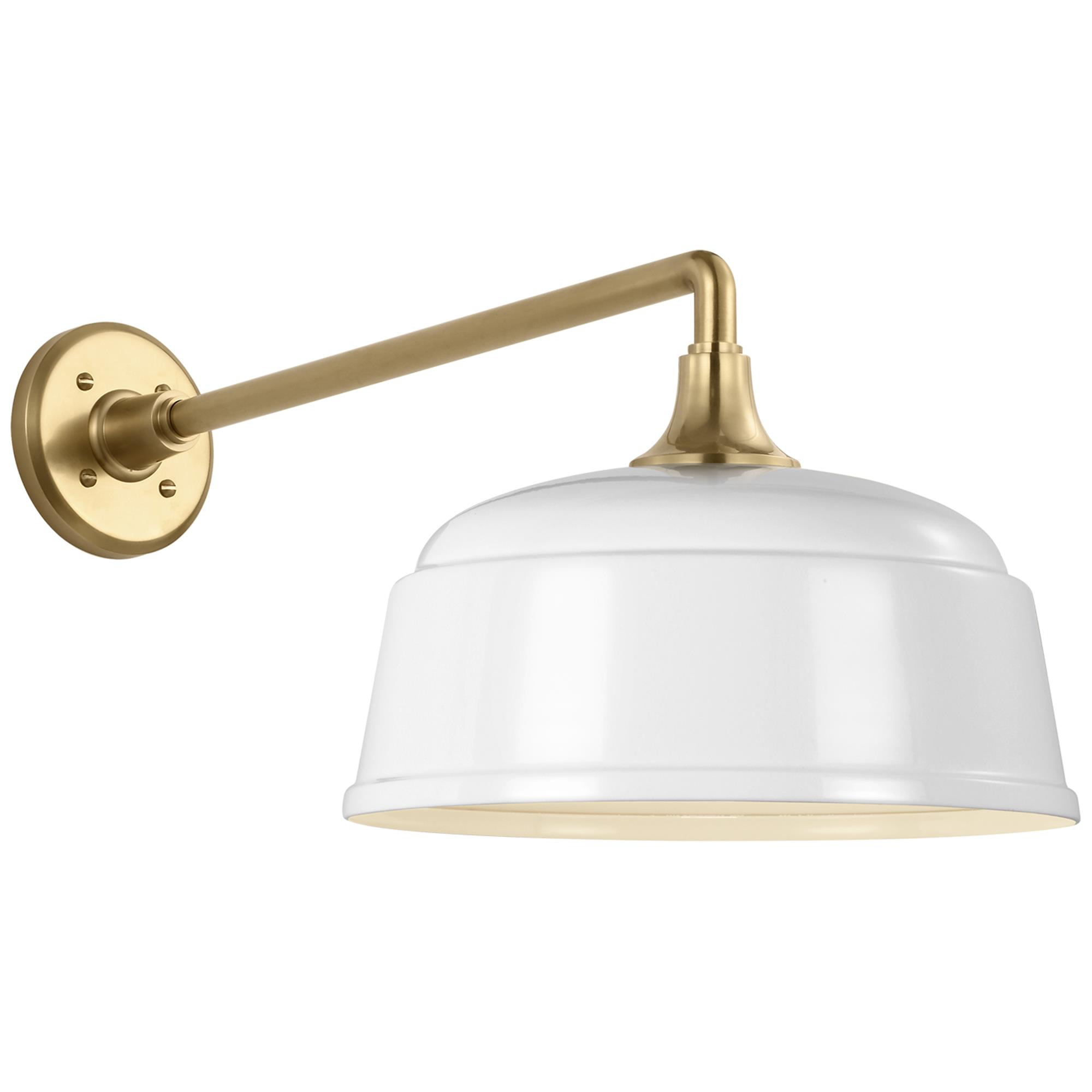 Shown in Hand-Rubbed Antique Brass finish and White Rockhouse shade