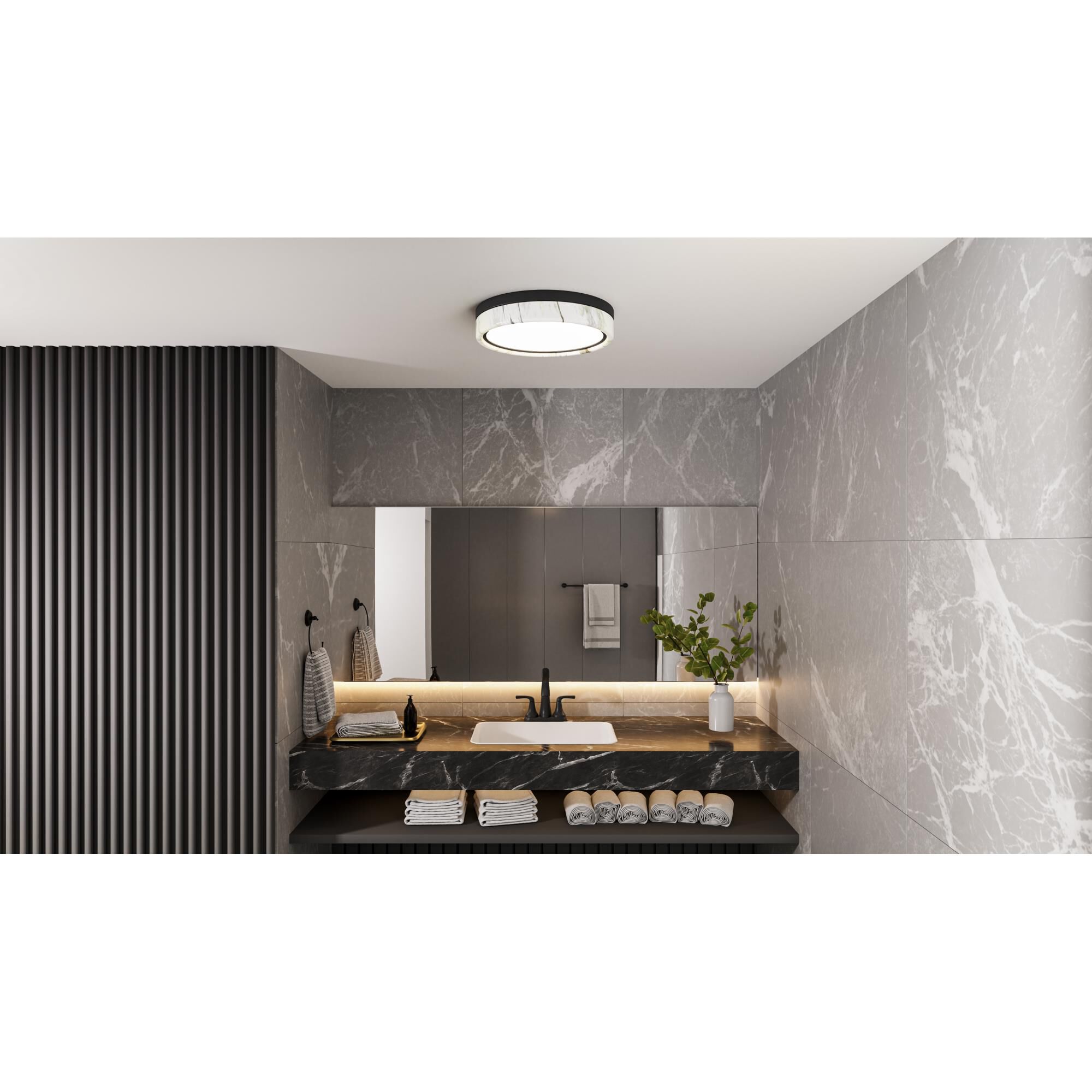 Shown in Matte Black finish and Alabaster glass